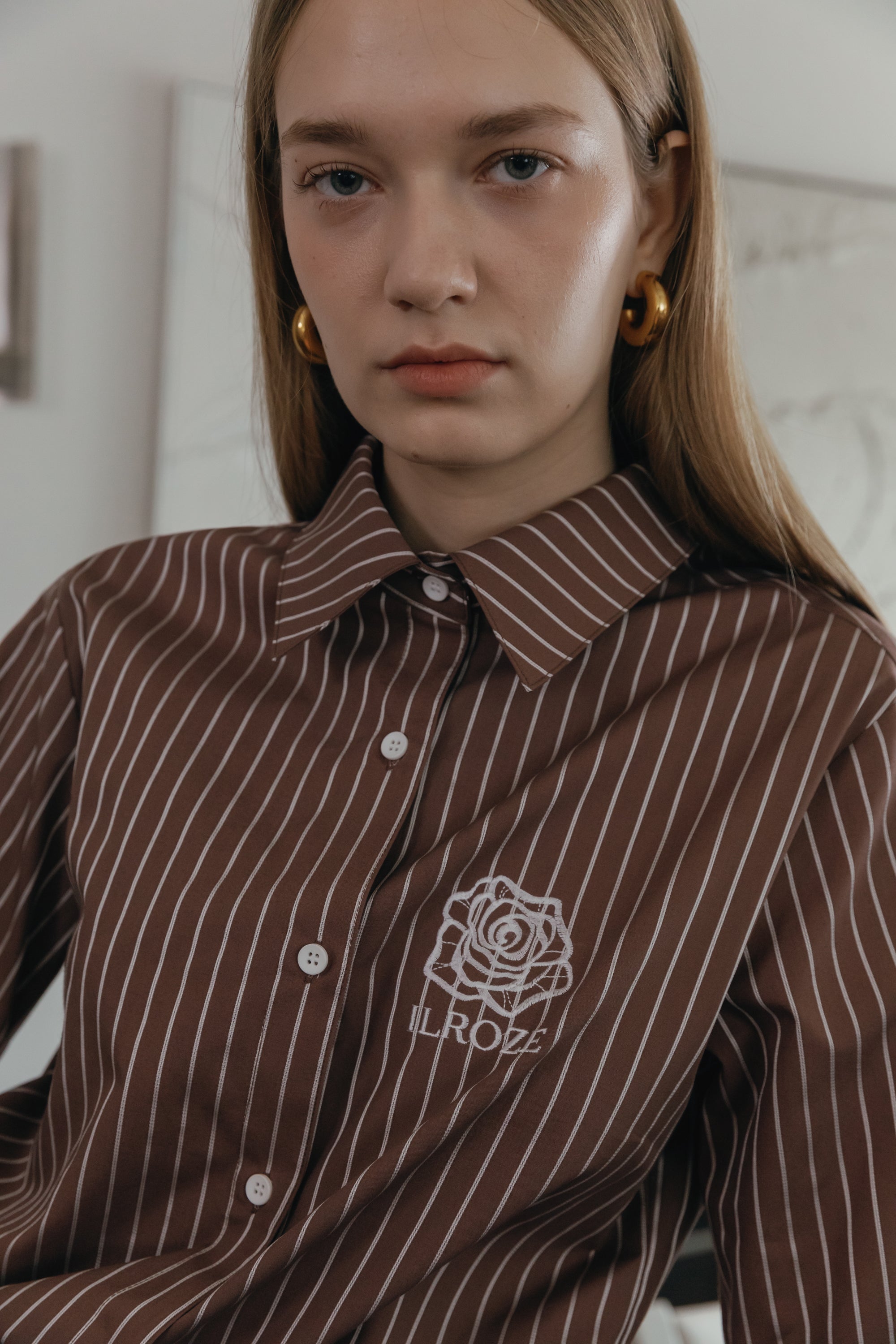 ROZE STRIPE SHIRT_BROWN