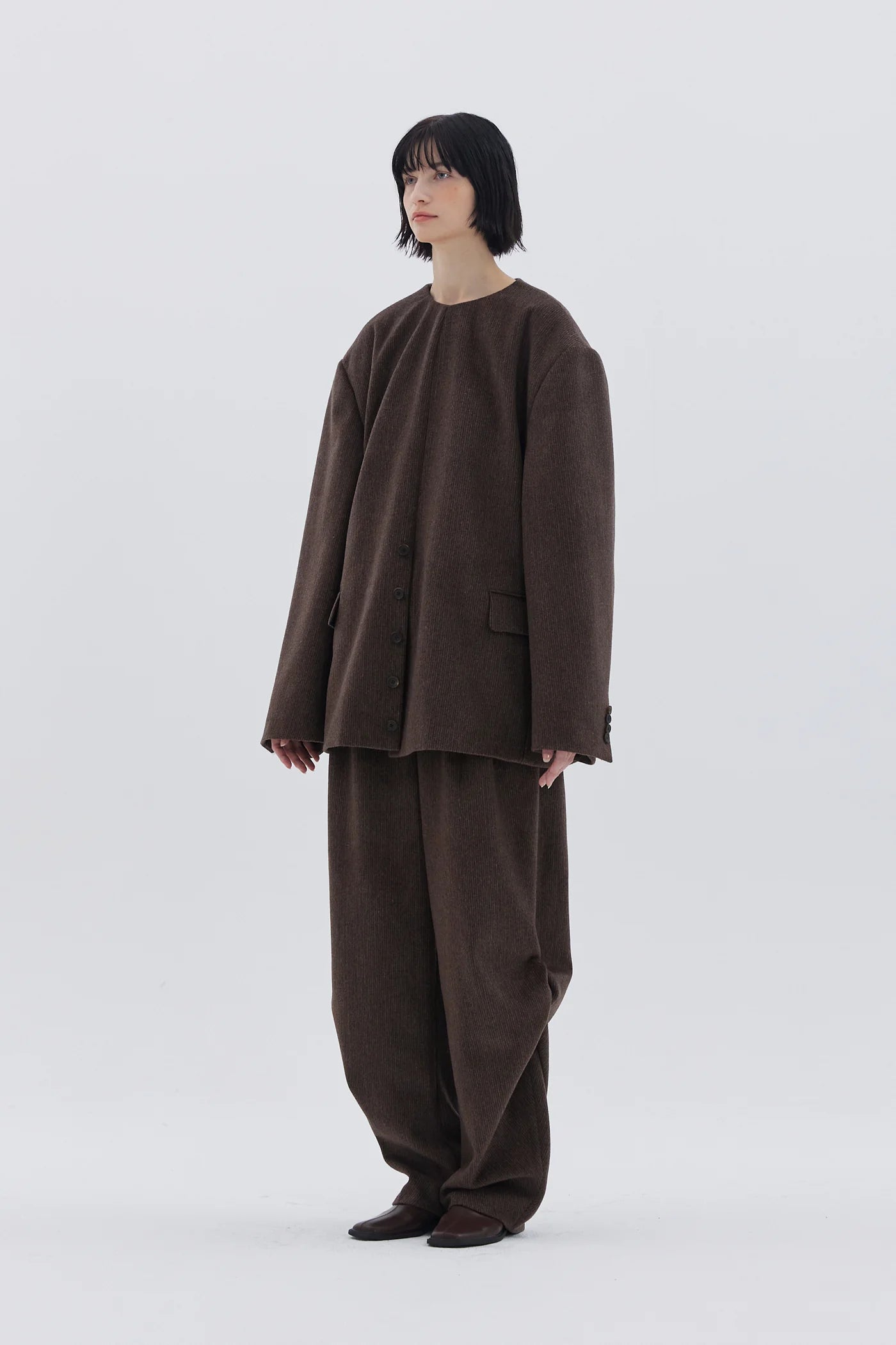 WOOL BLEND SEAM TWIST TROUSER_BROWN