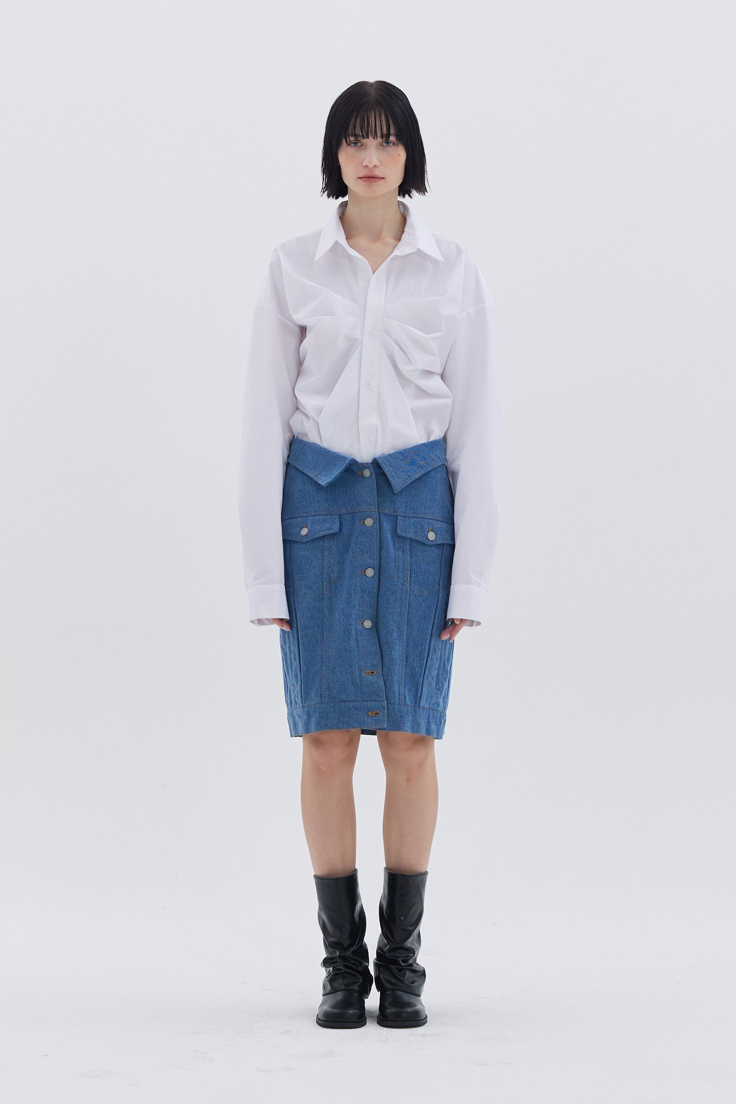 COLLAR DETAIL DENIMS SKIRT_BLUE