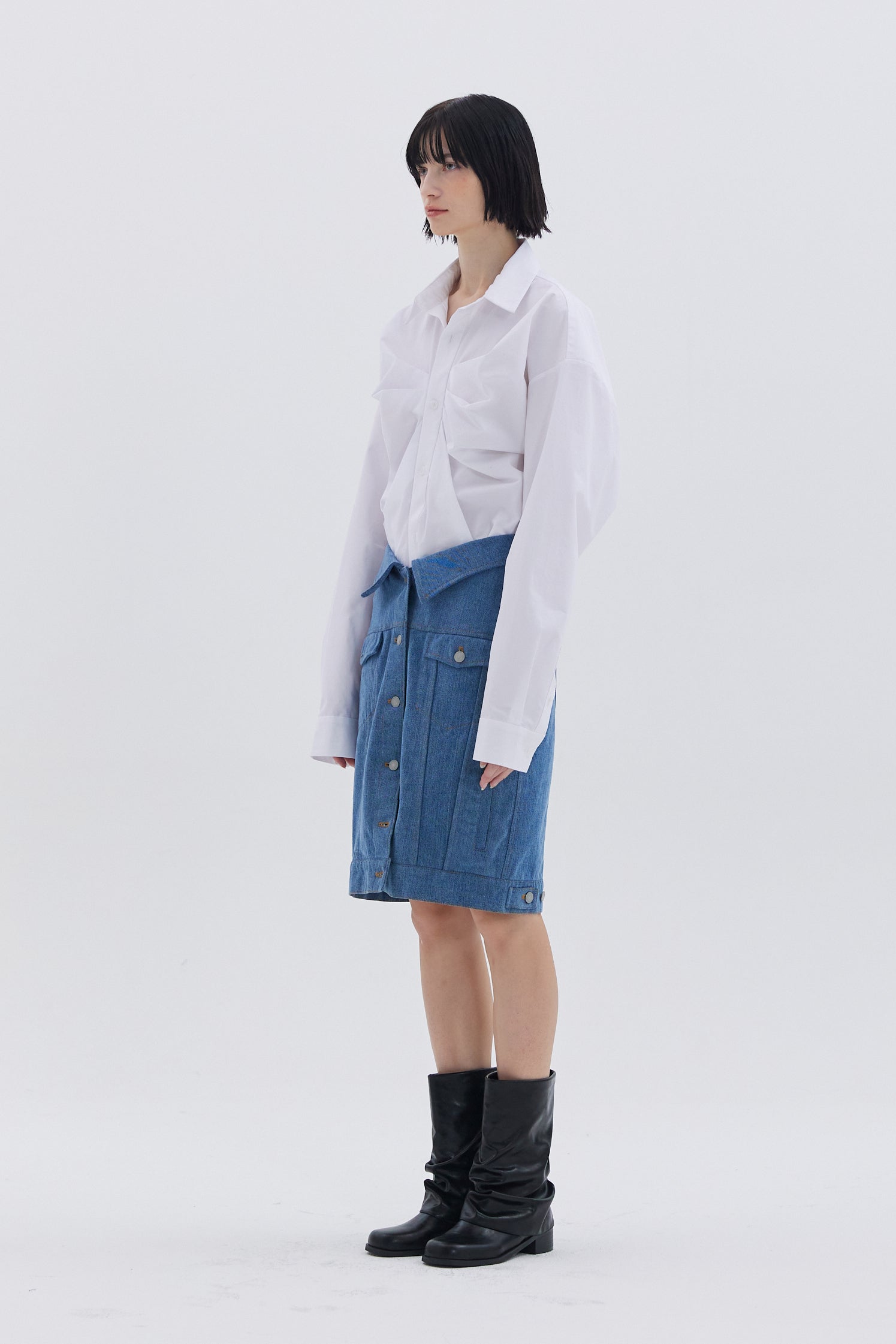 COLLAR DETAIL DENIMS SKIRT_BLUE