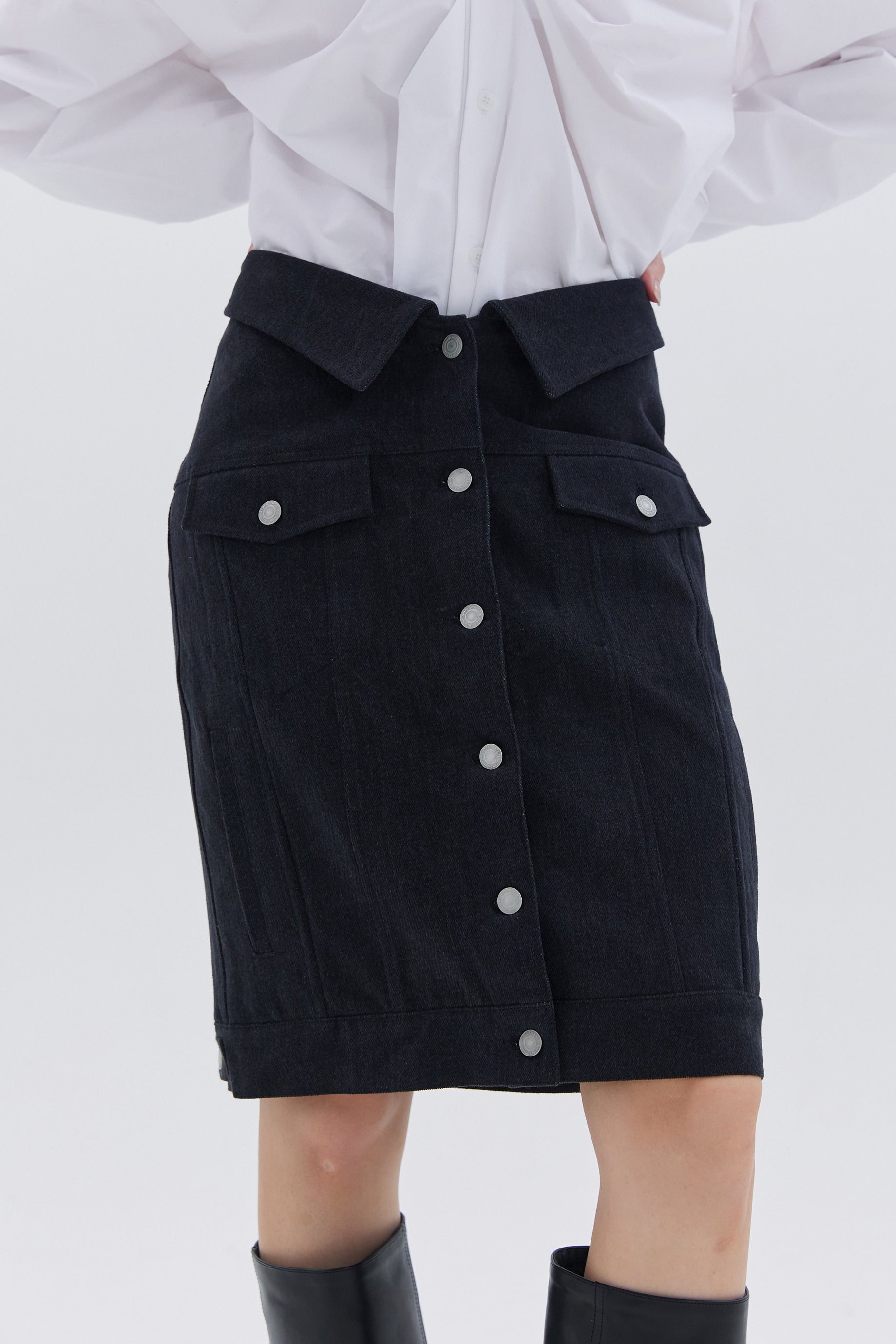 COLLAR DETAIL DENIMS SKIRT_BLACK