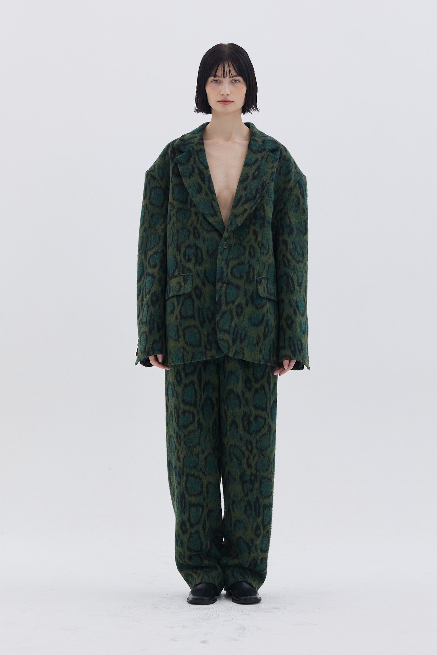 LEOPARD TWO TUCK TROUSERS_GREEN