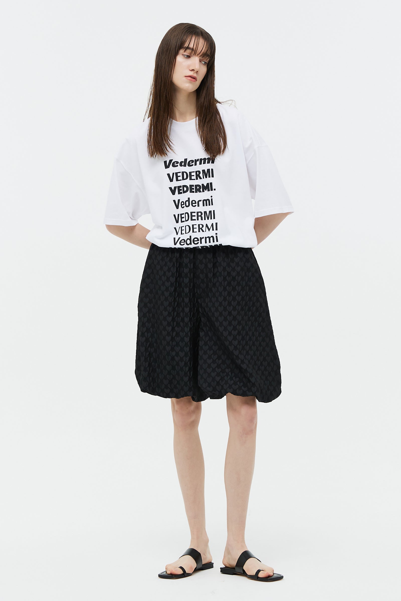 JACQUARD BALLOON HALF PANTS_BLACK
