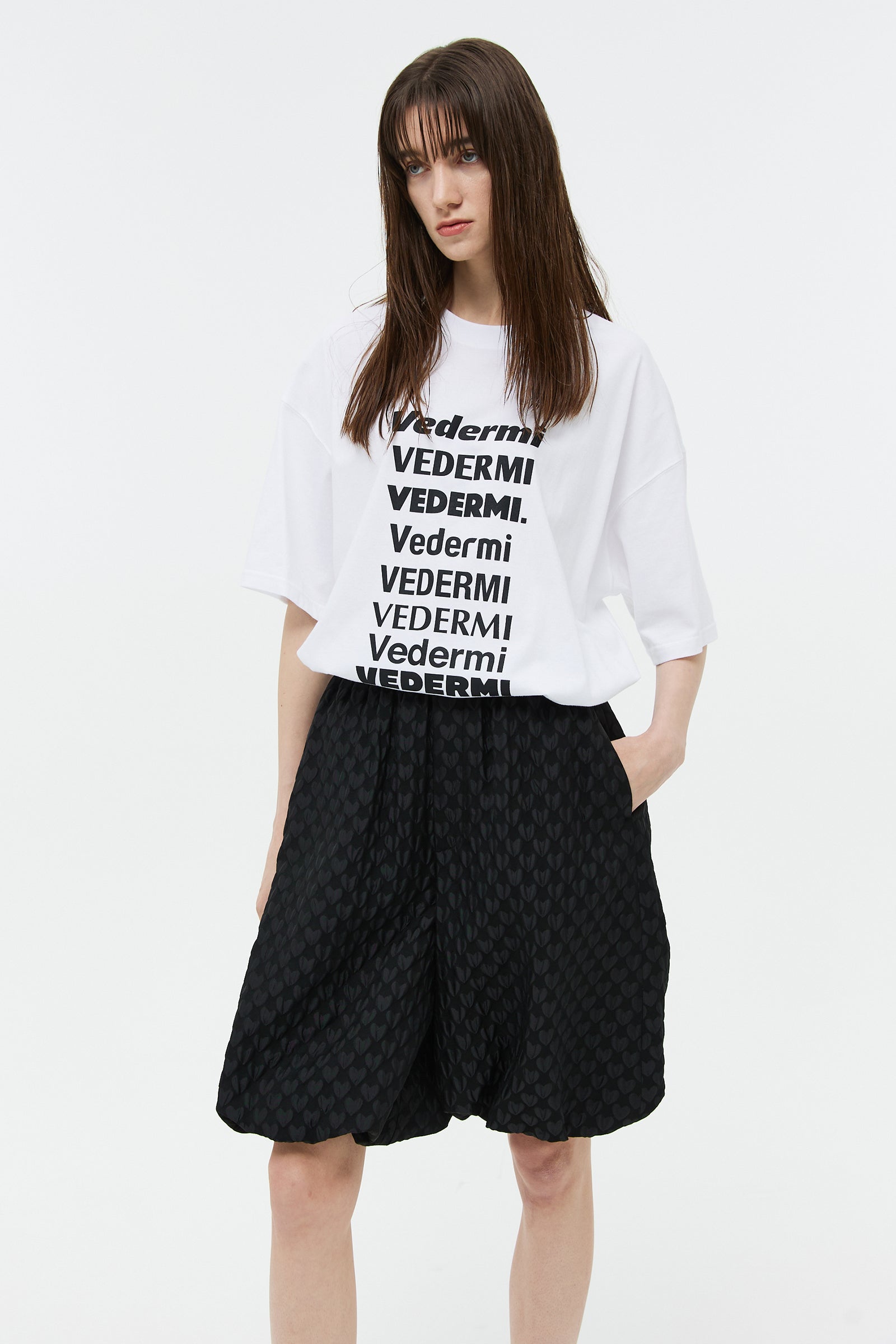 JACQUARD BALLOON HALF PANTS_BLACK