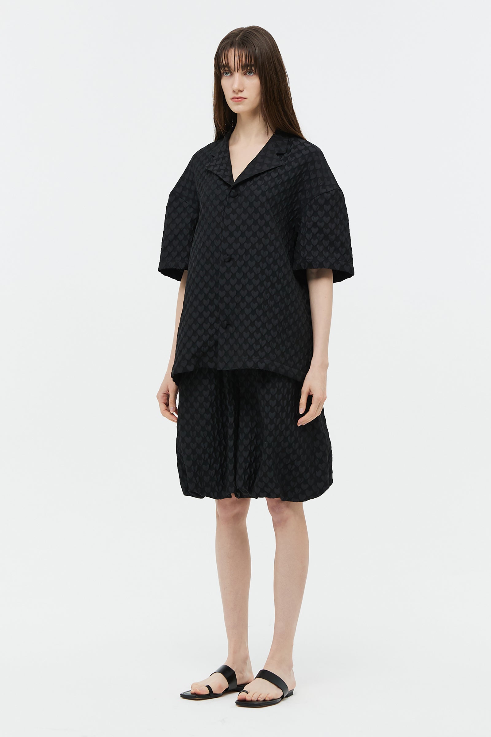 JACQUARD BALLOON HALF PANTS_BLACK