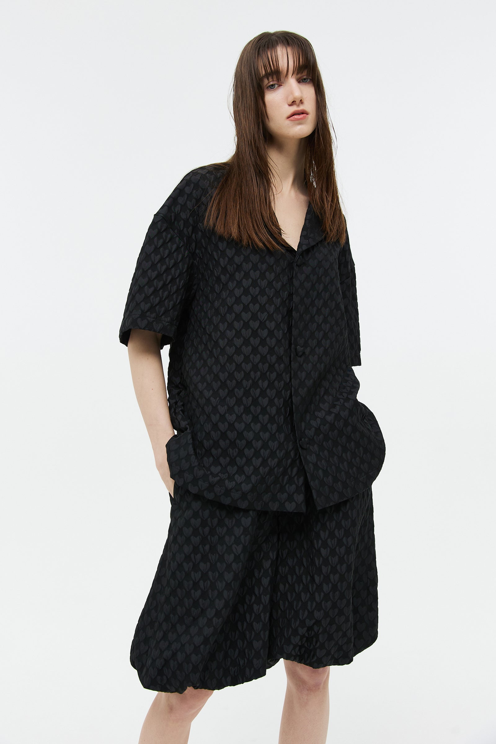 JACQUARD BALLOON HALF PANTS_BLACK