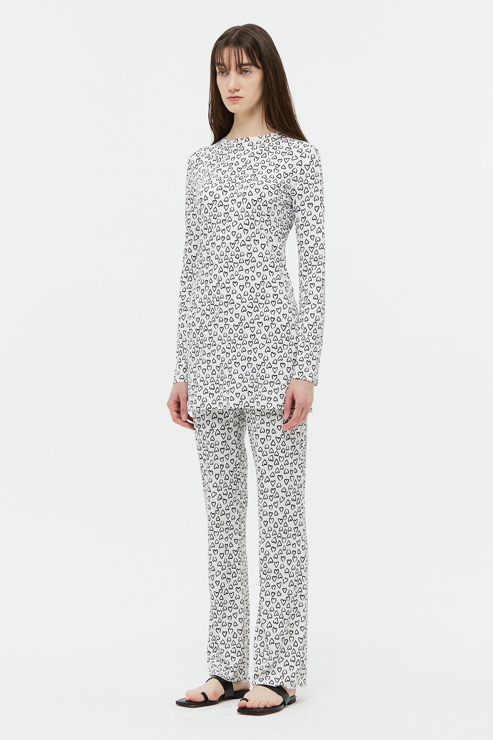 HEART PATTERN LONG KNIT TOP _WHITE