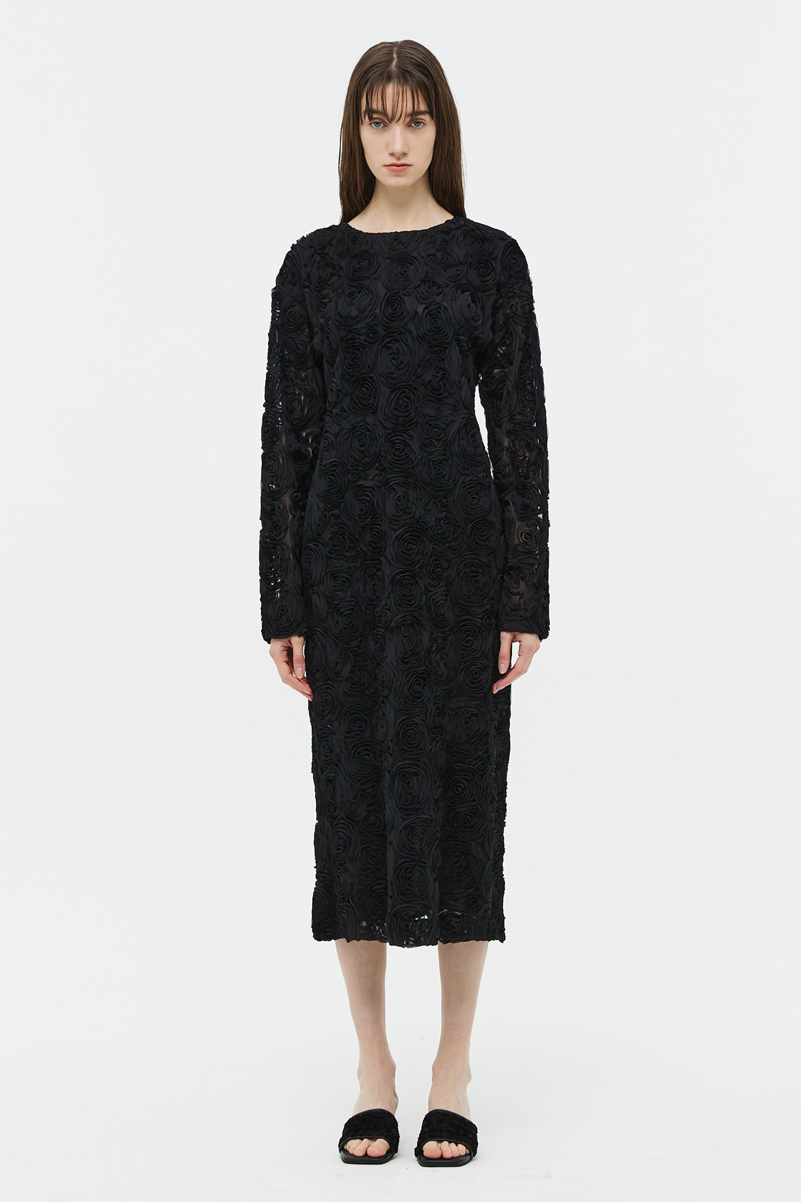 ROSE CORSAGE LONG DRESS_BLACK