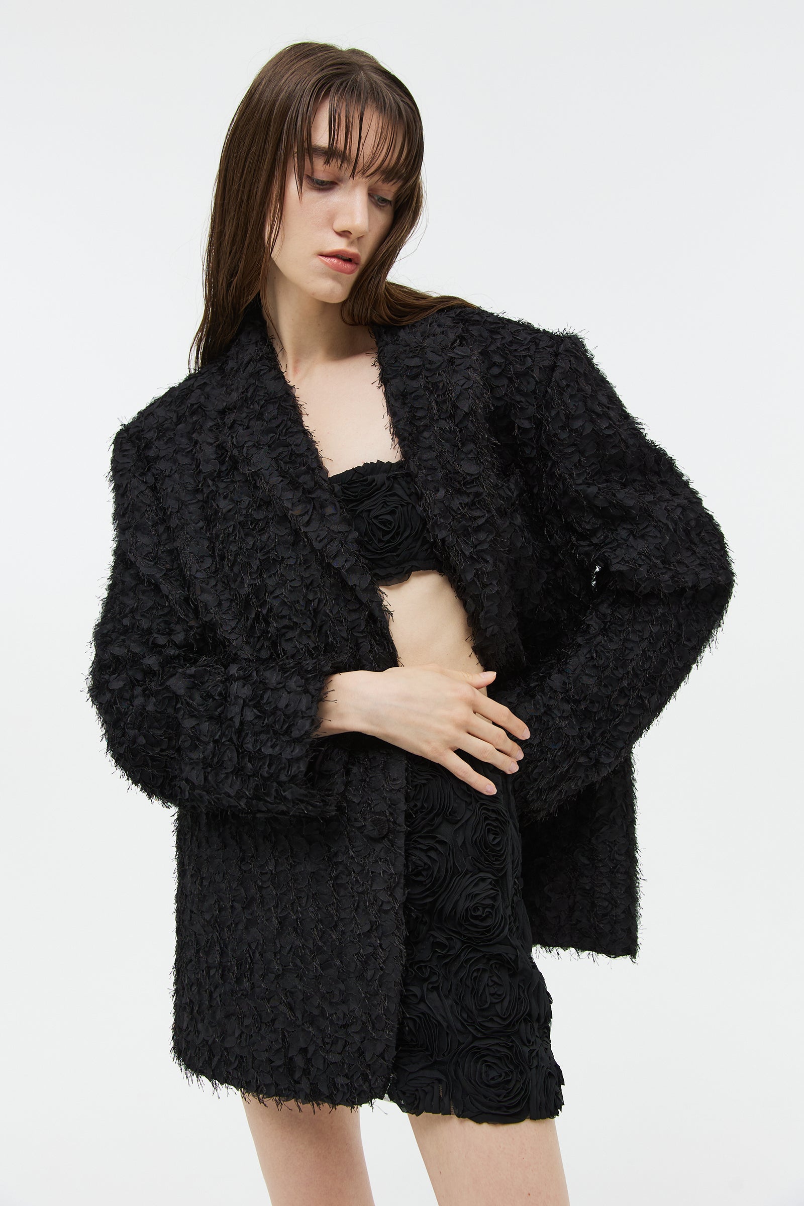 ROSE CORSAGE TUBE TOP_BLACK