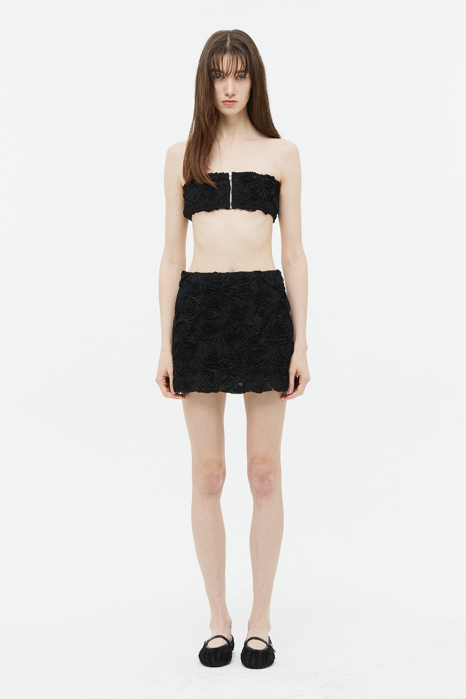 ROSE CORSAGE MINI SKIRTS_BLACK