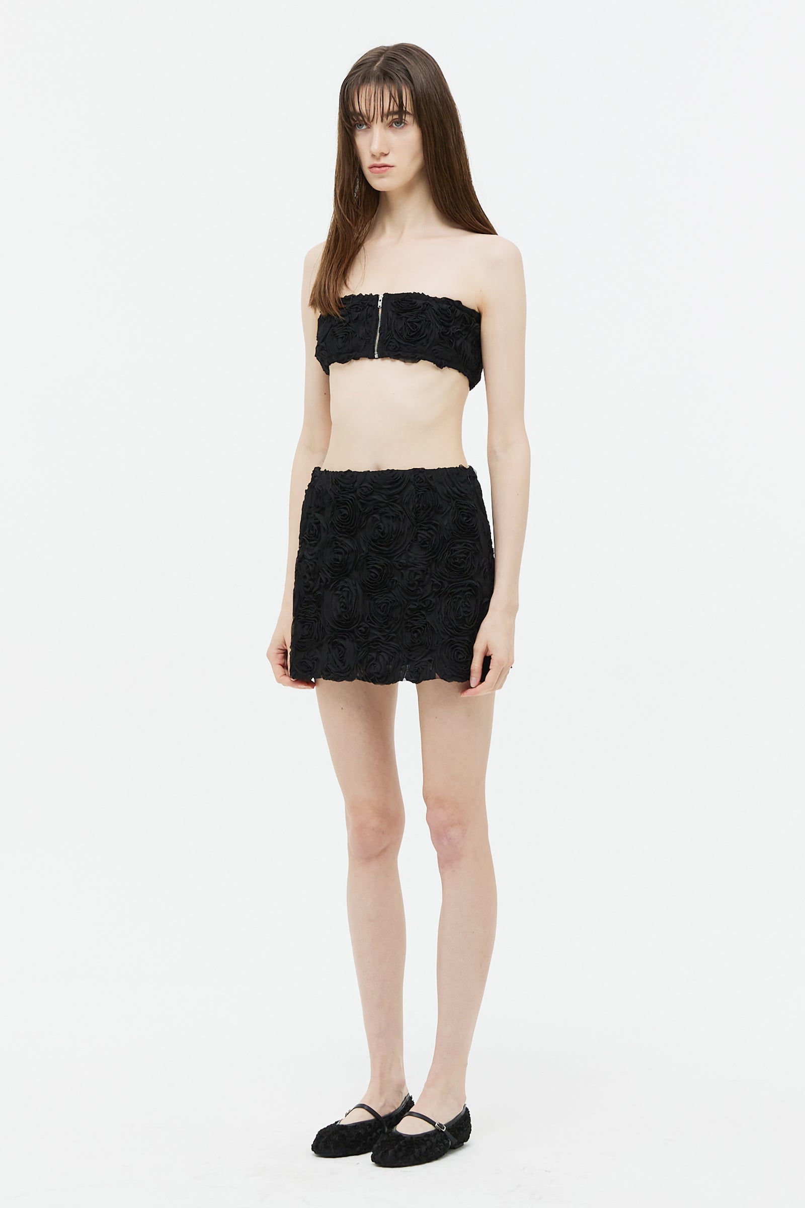 ROSE CORSAGE MINI SKIRTS_BLACK