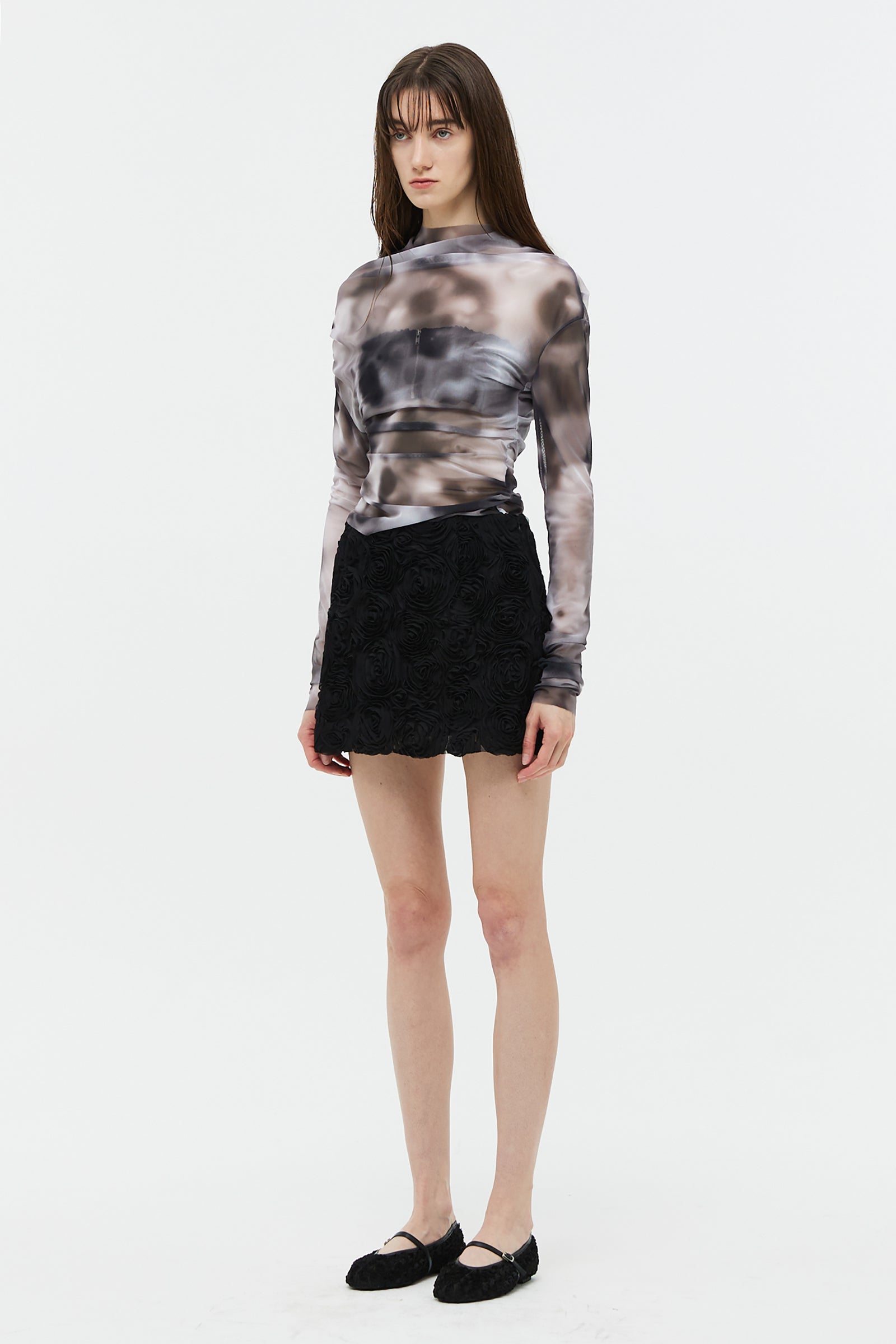 FLOWER CORSAGE SKIRT_BLACK
