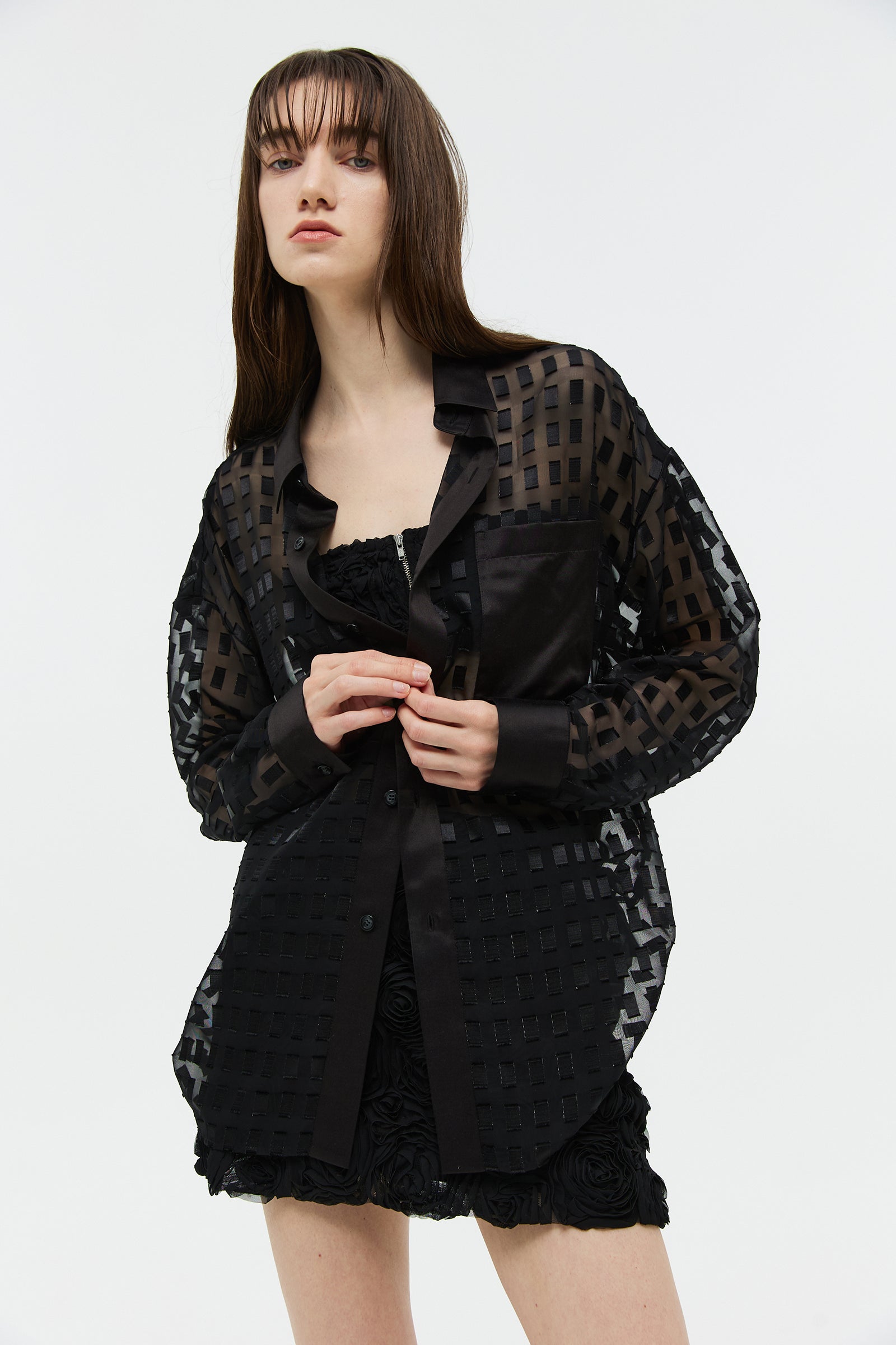 ORGANZA SQUARE BLOUSE_BLACK