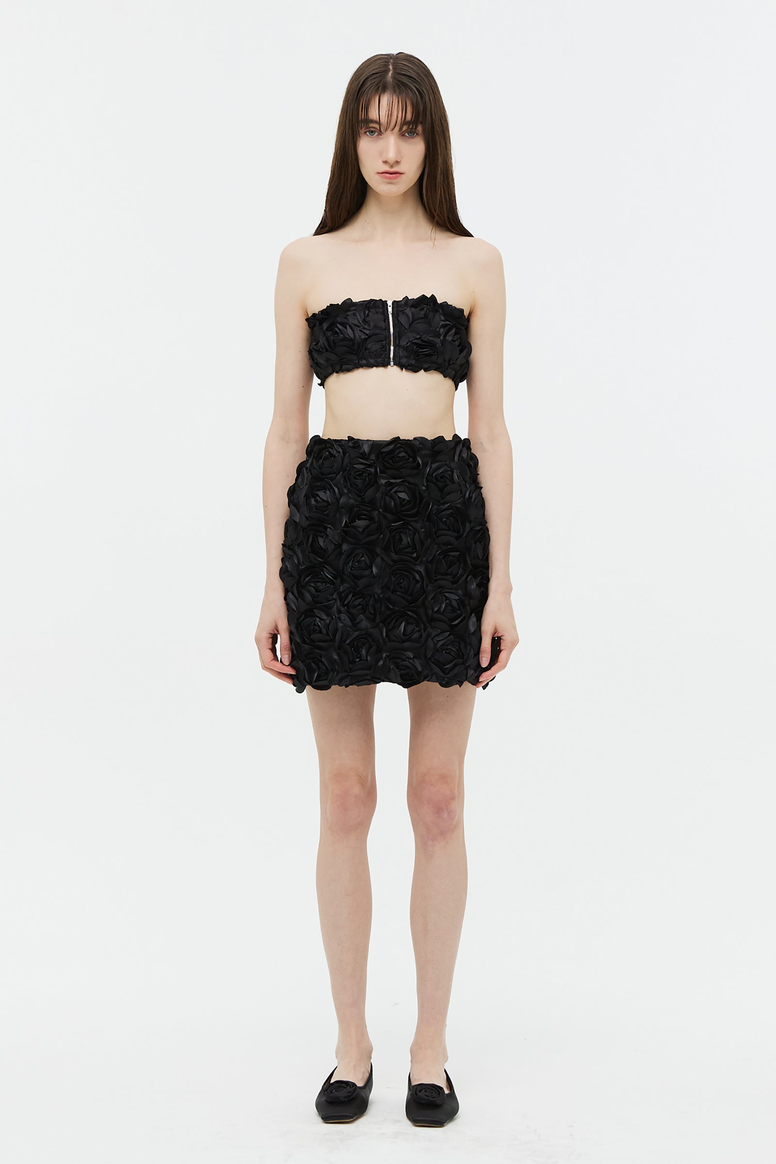 FLOWER CORSAGE TUBE TOP_BLACK