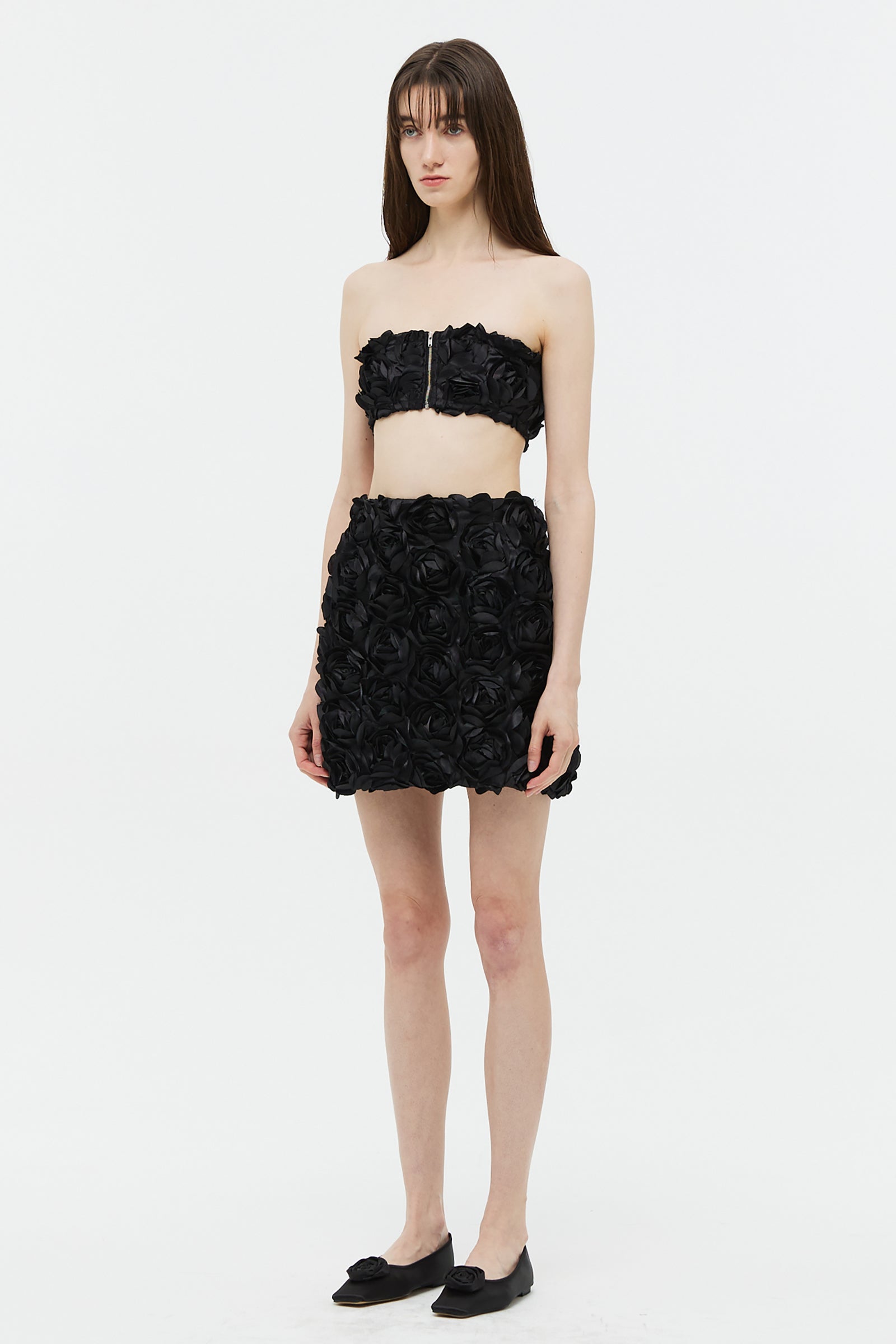 FLOWER CORSAGE TUBE TOP_BLACK
