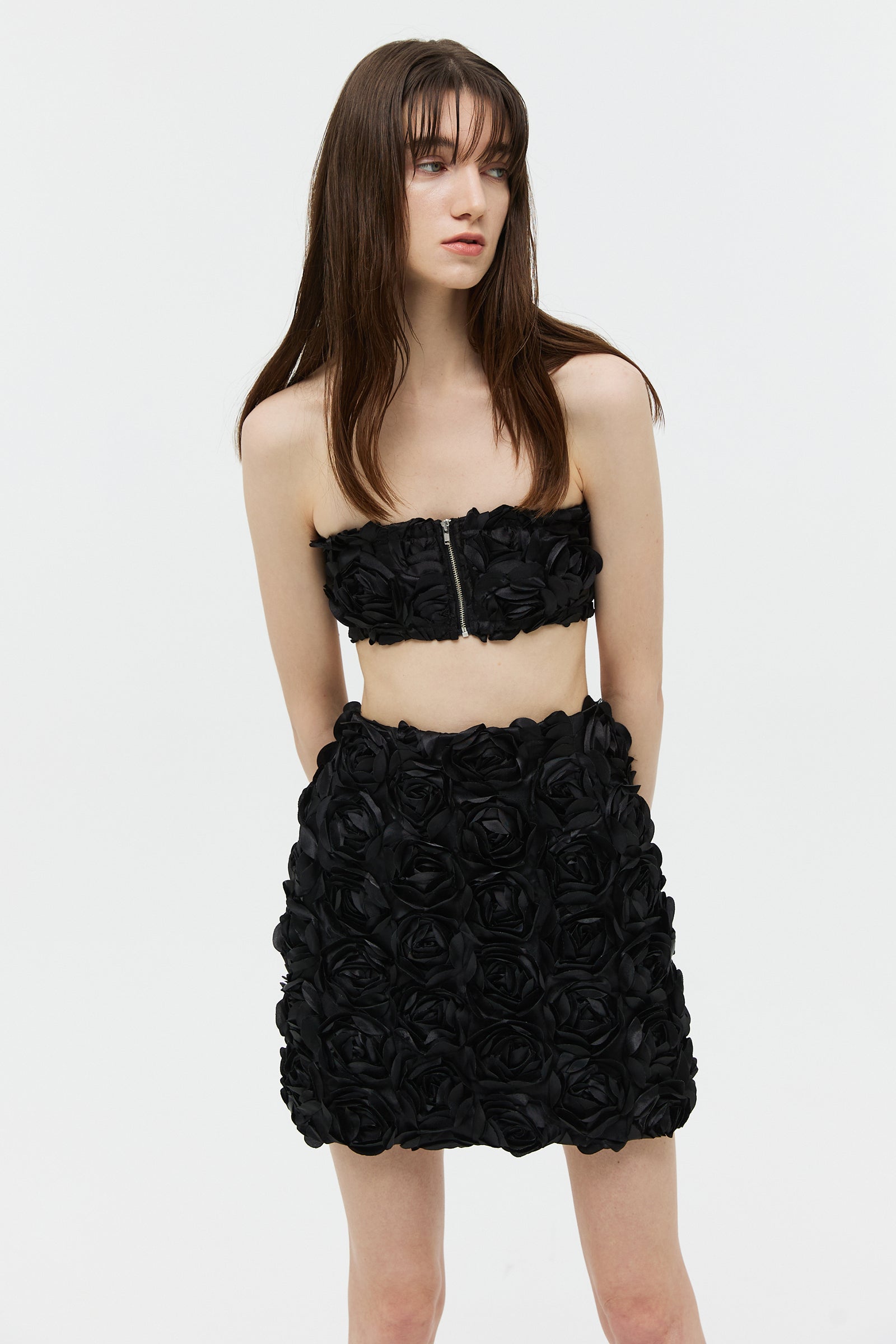 FLOWER CORSAGE TUBE TOP_BLACK