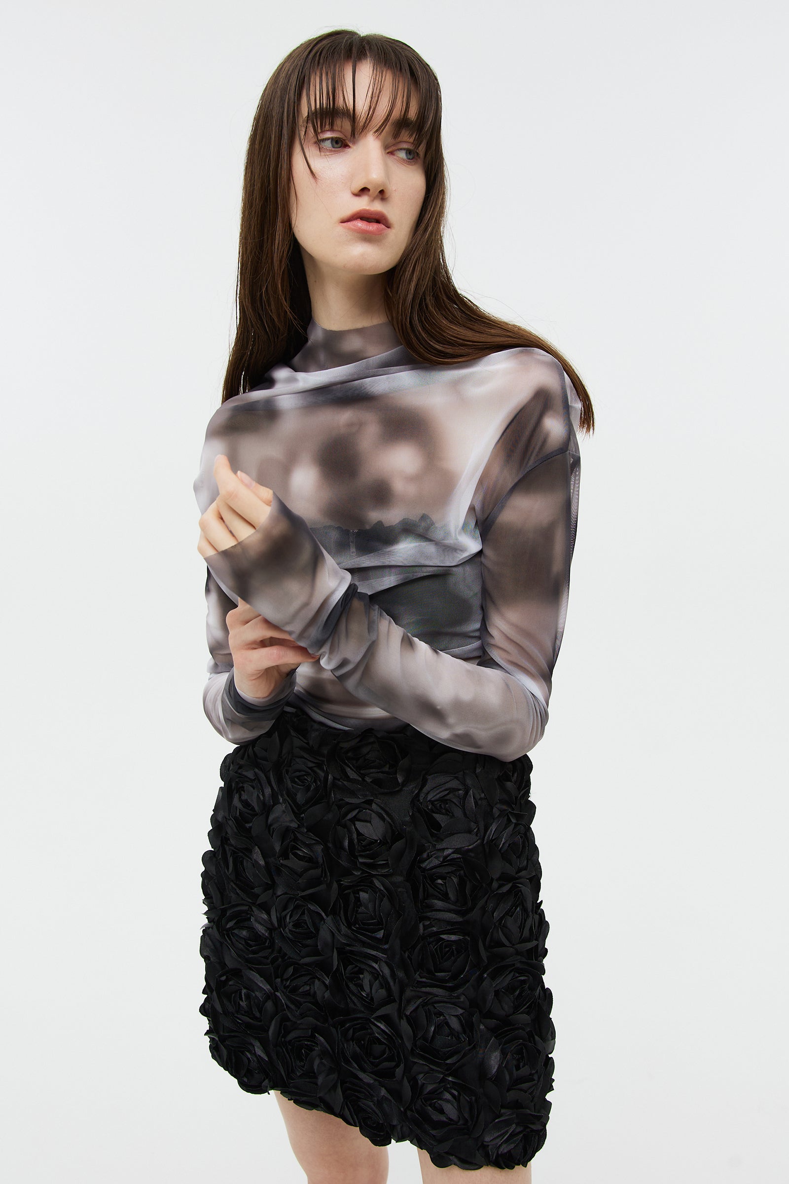 FLOWER CORSAGE SKIRT_BLACK