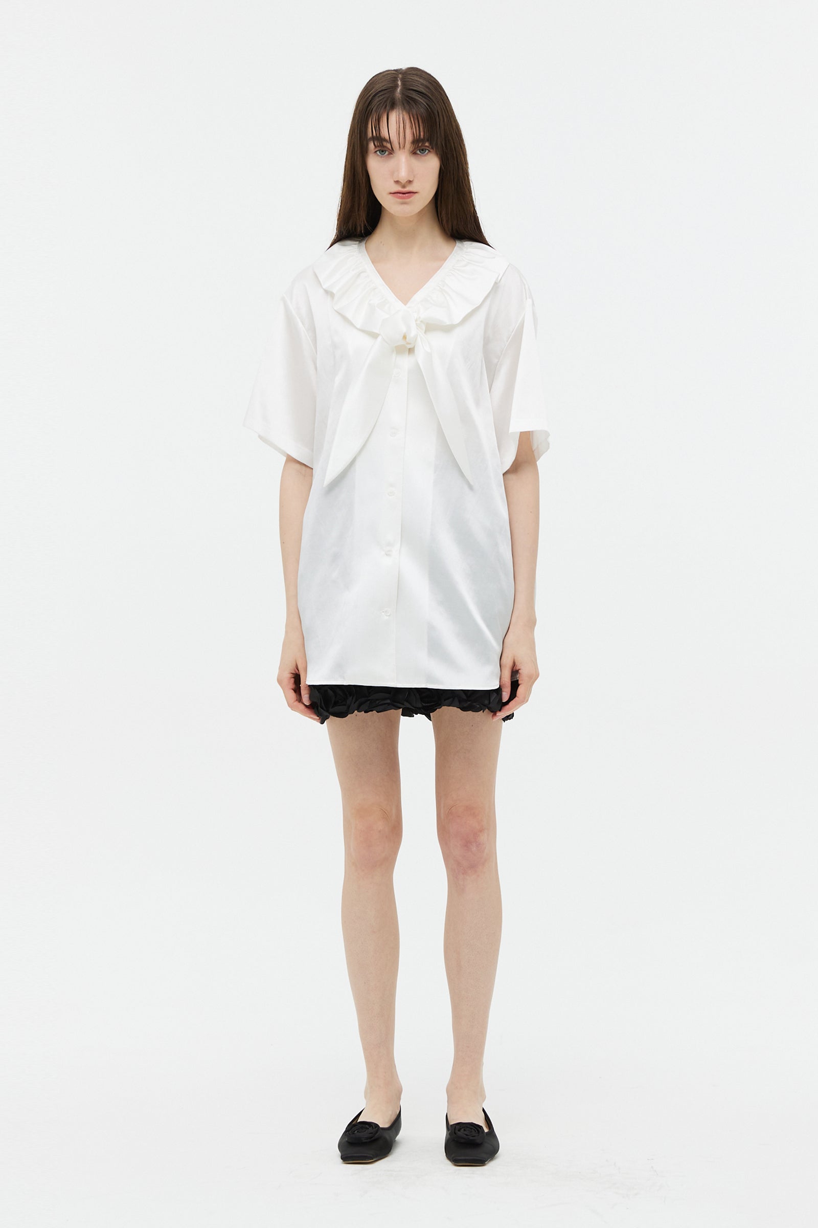 SILK RUFFLE BLOUSE_WHITE