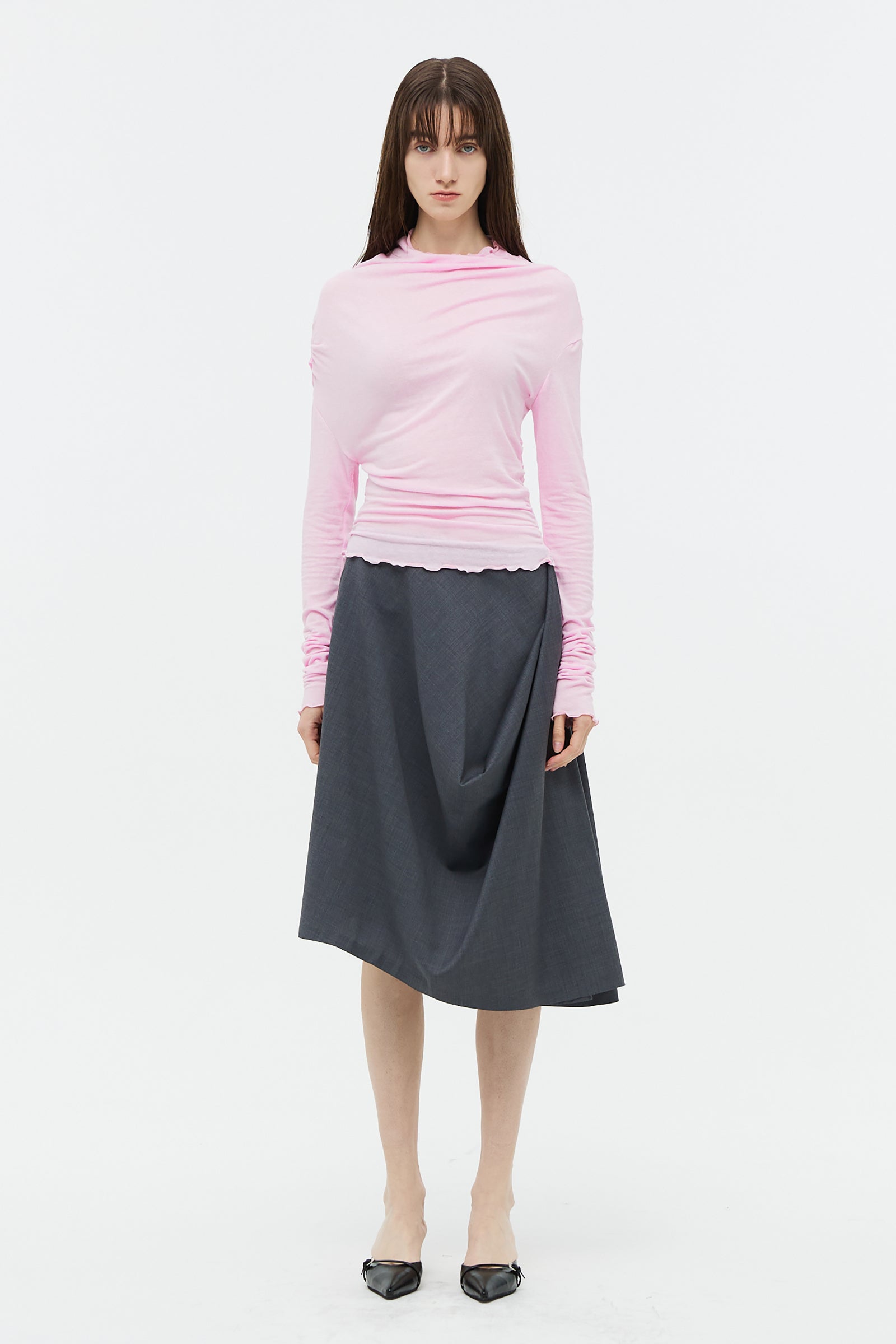 SHEER LINEN DRAPING TOP_PINK