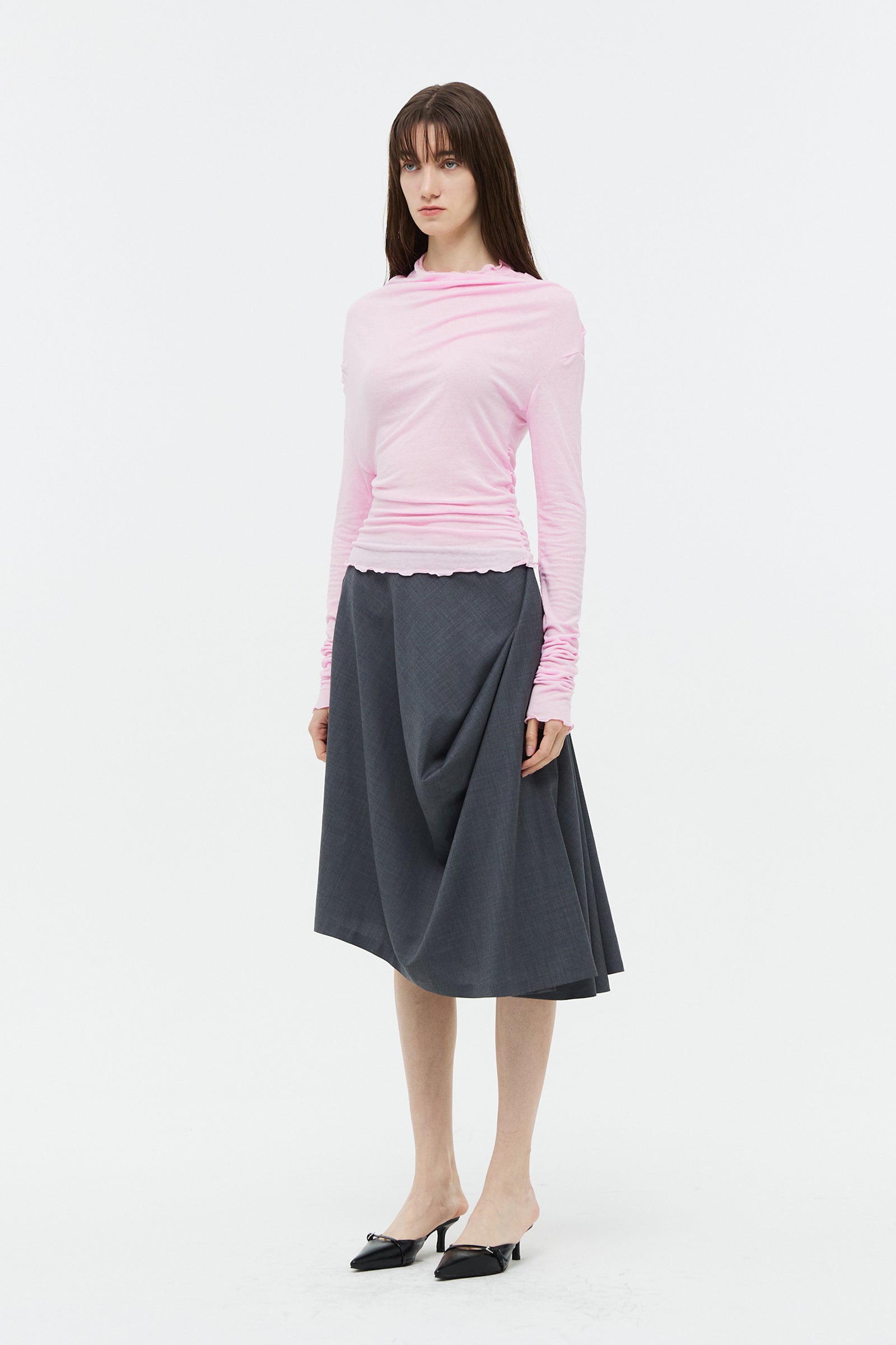 SHEER LINEN DRAPING TOP_PINK