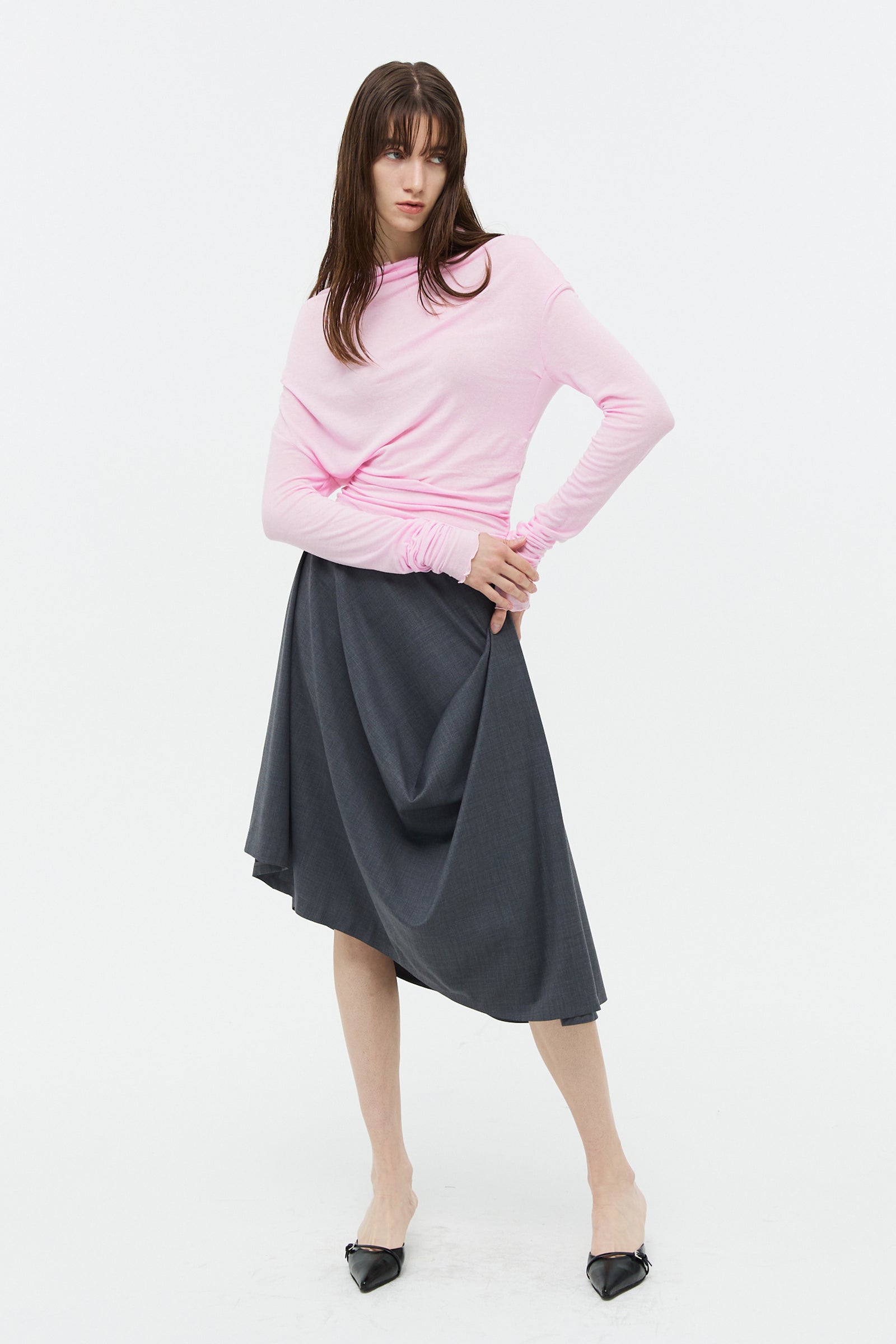SHEER LINEN DRAPING TOP_PINK