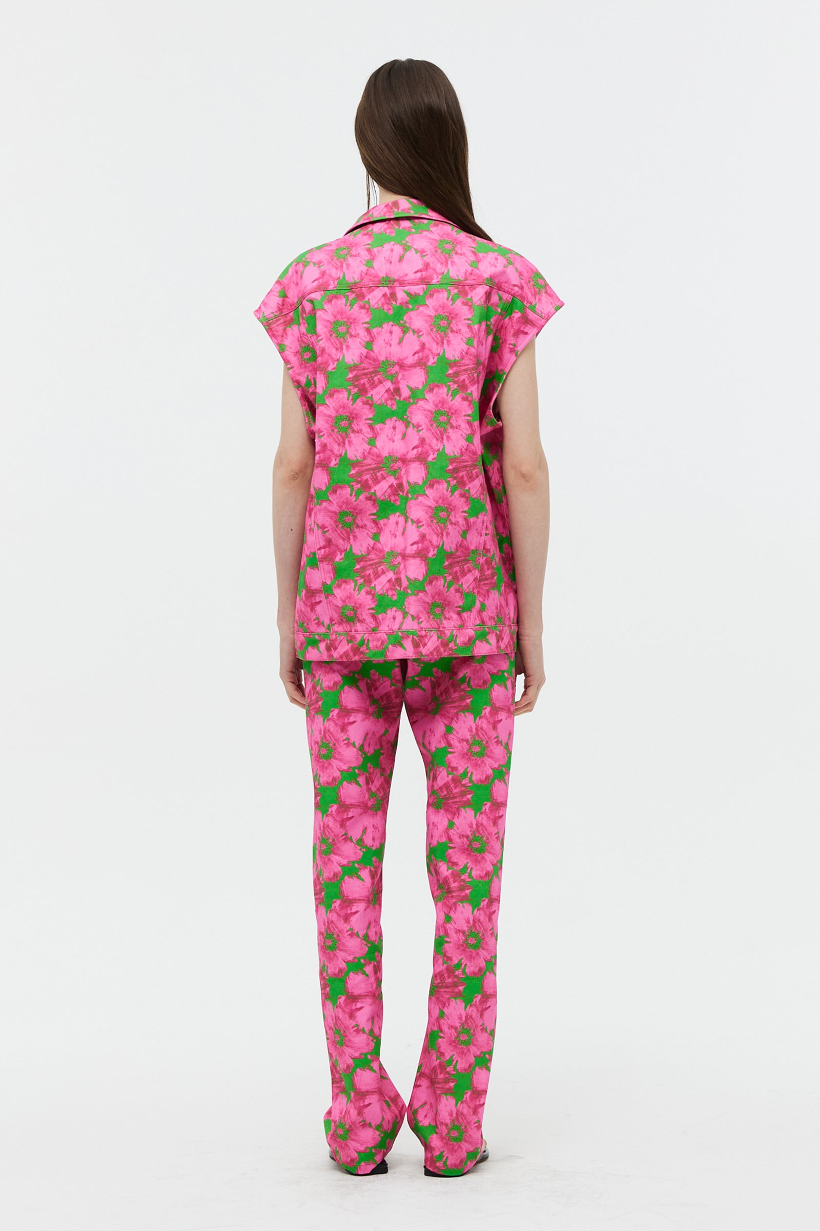 FLOWER SLEEVELESS TRUCKER JACKET _PINK