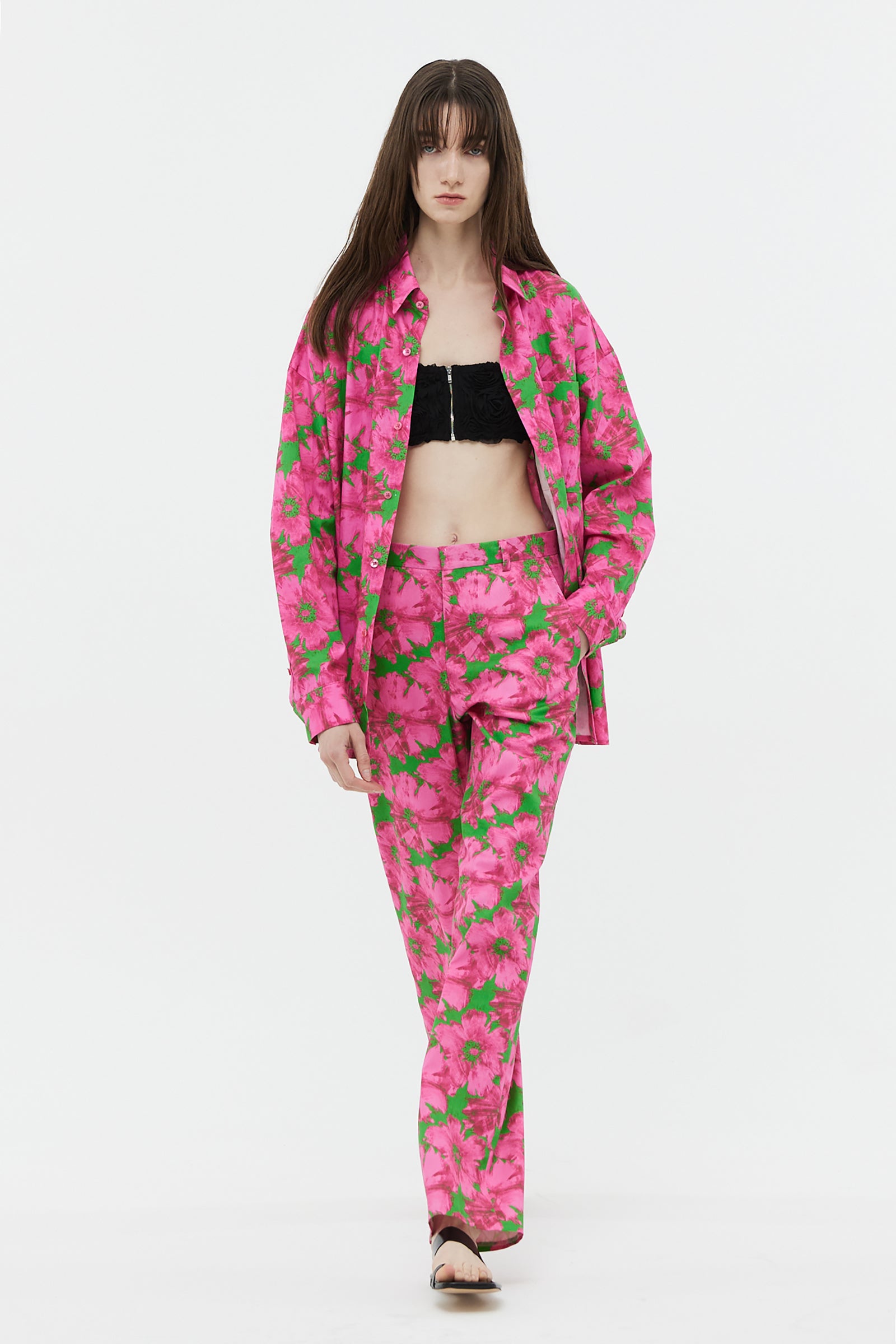 FLOWER COTTON LONG SHIRT_PINK