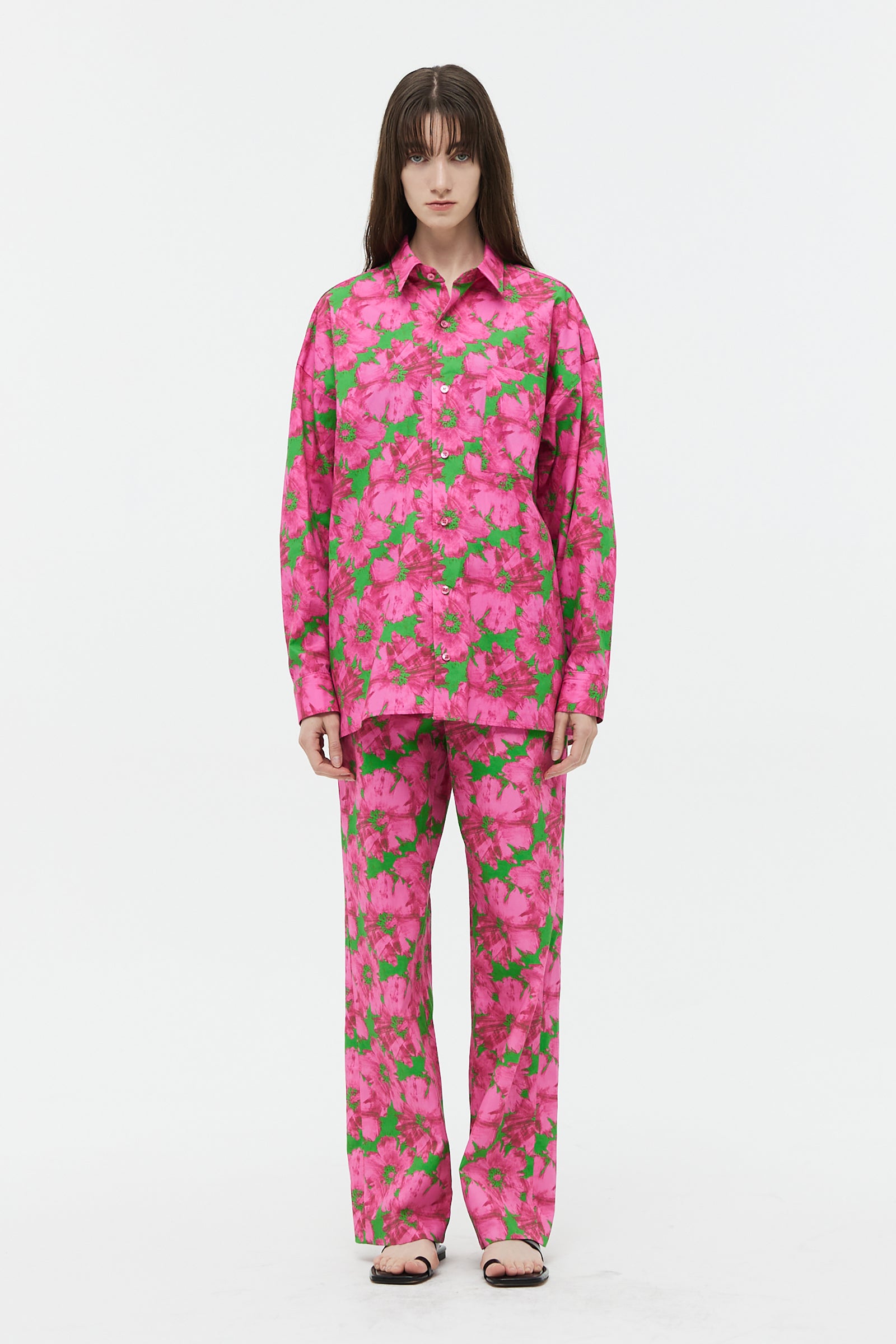 FLOWER COTTON LONG SHIRT_PINK