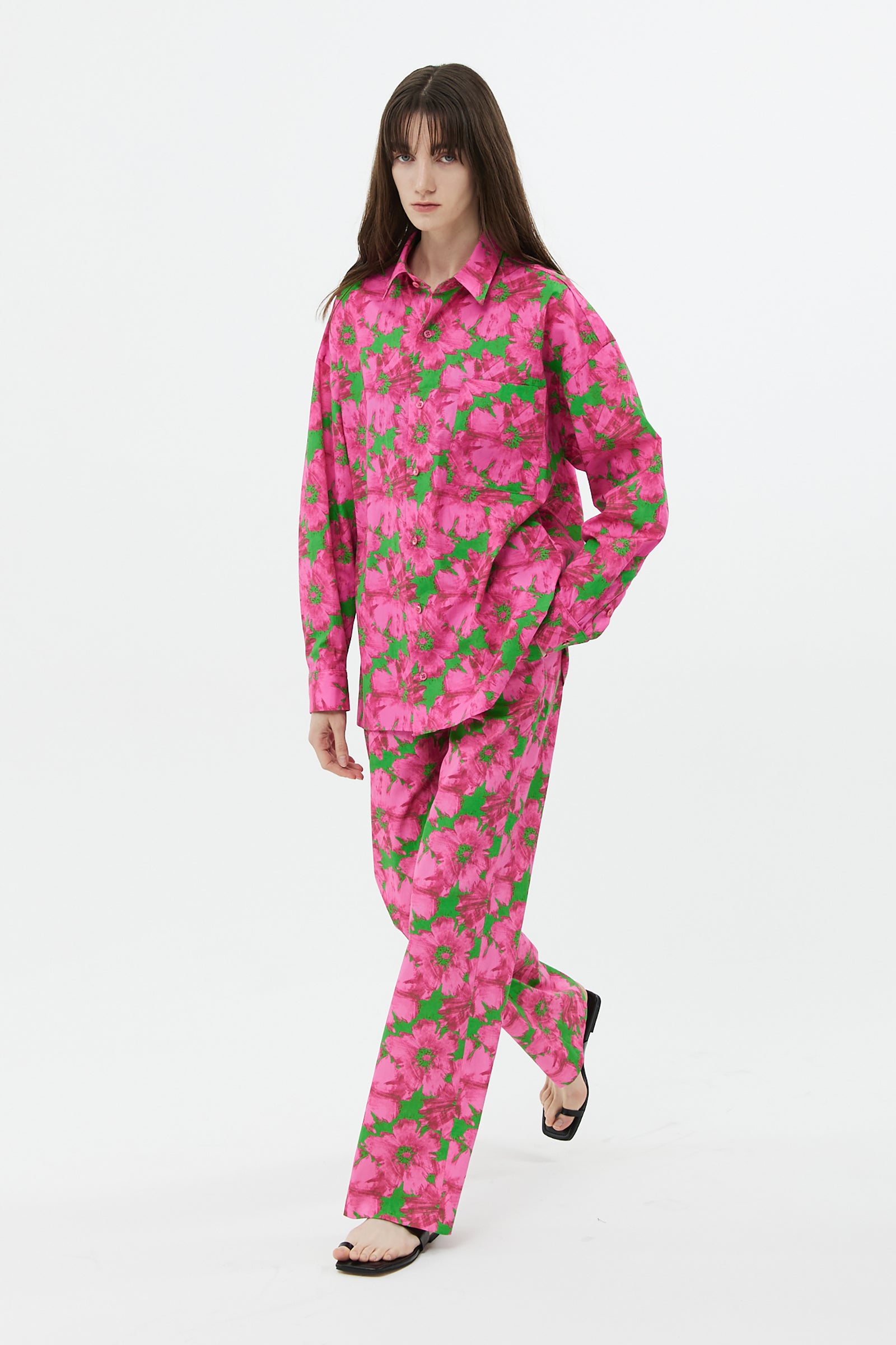 FLOWER COTTON LONG SHIRT_PINK