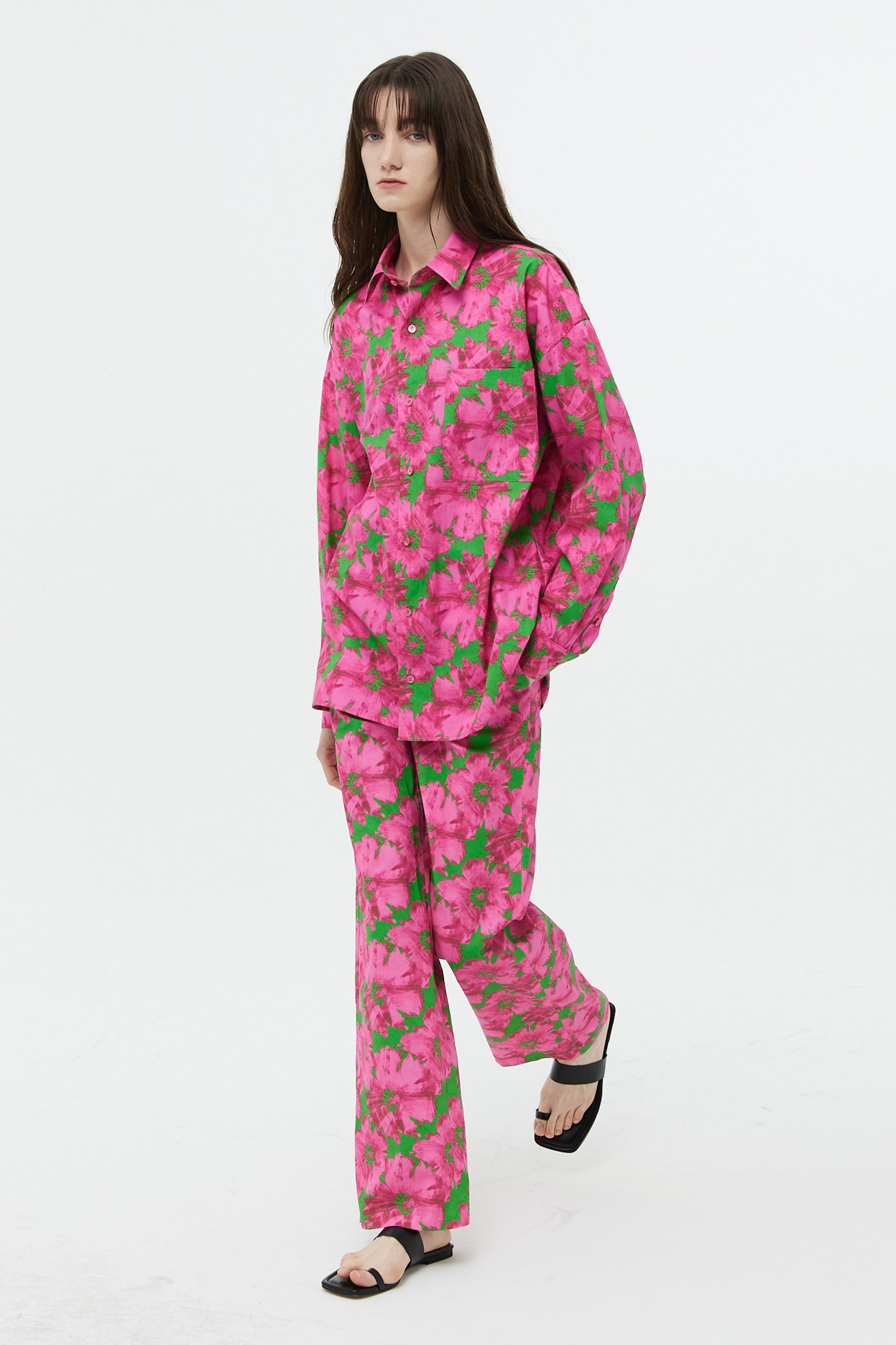 FLOWER COTTON LONG SHIRT_PINK