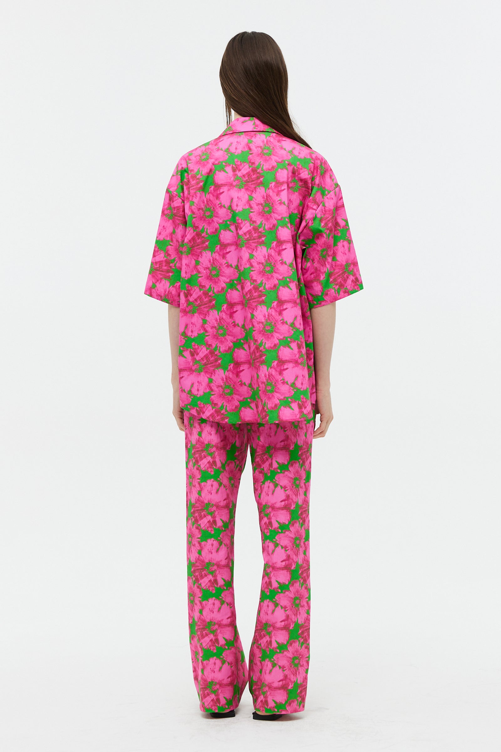 FLOWER COTTON HALF SHIRT_PINK