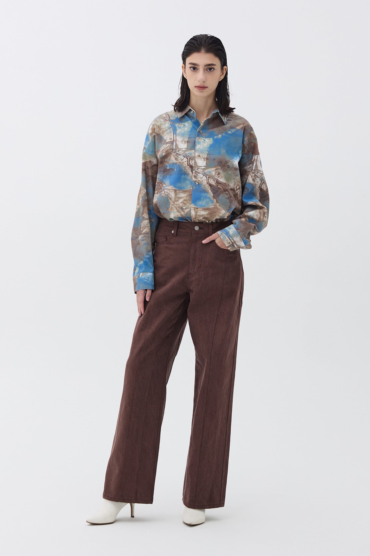DOUBLE-SEAMED DENIM PANTS_BROWN