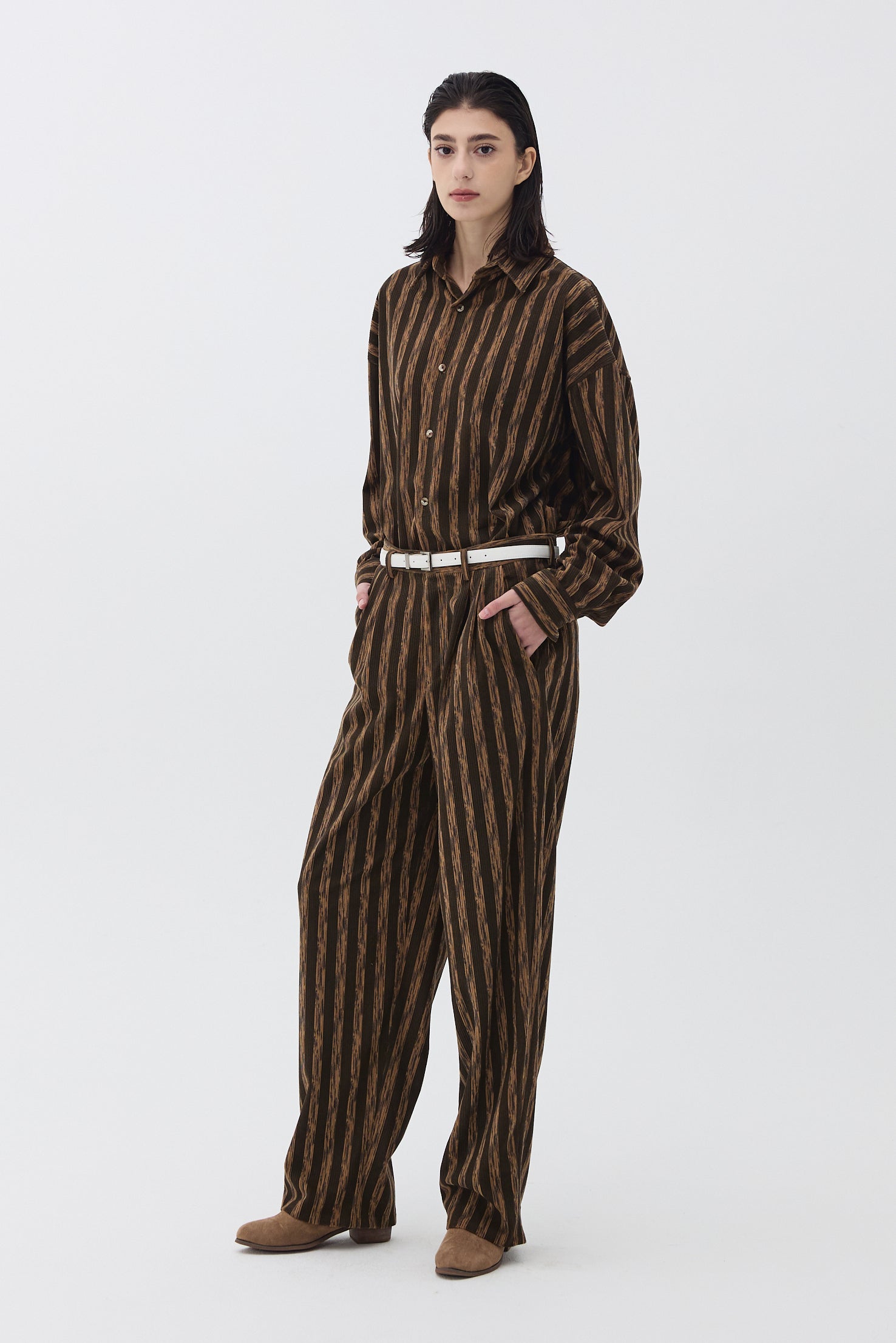 SHADOW STRIPE SHIRT_BROWN