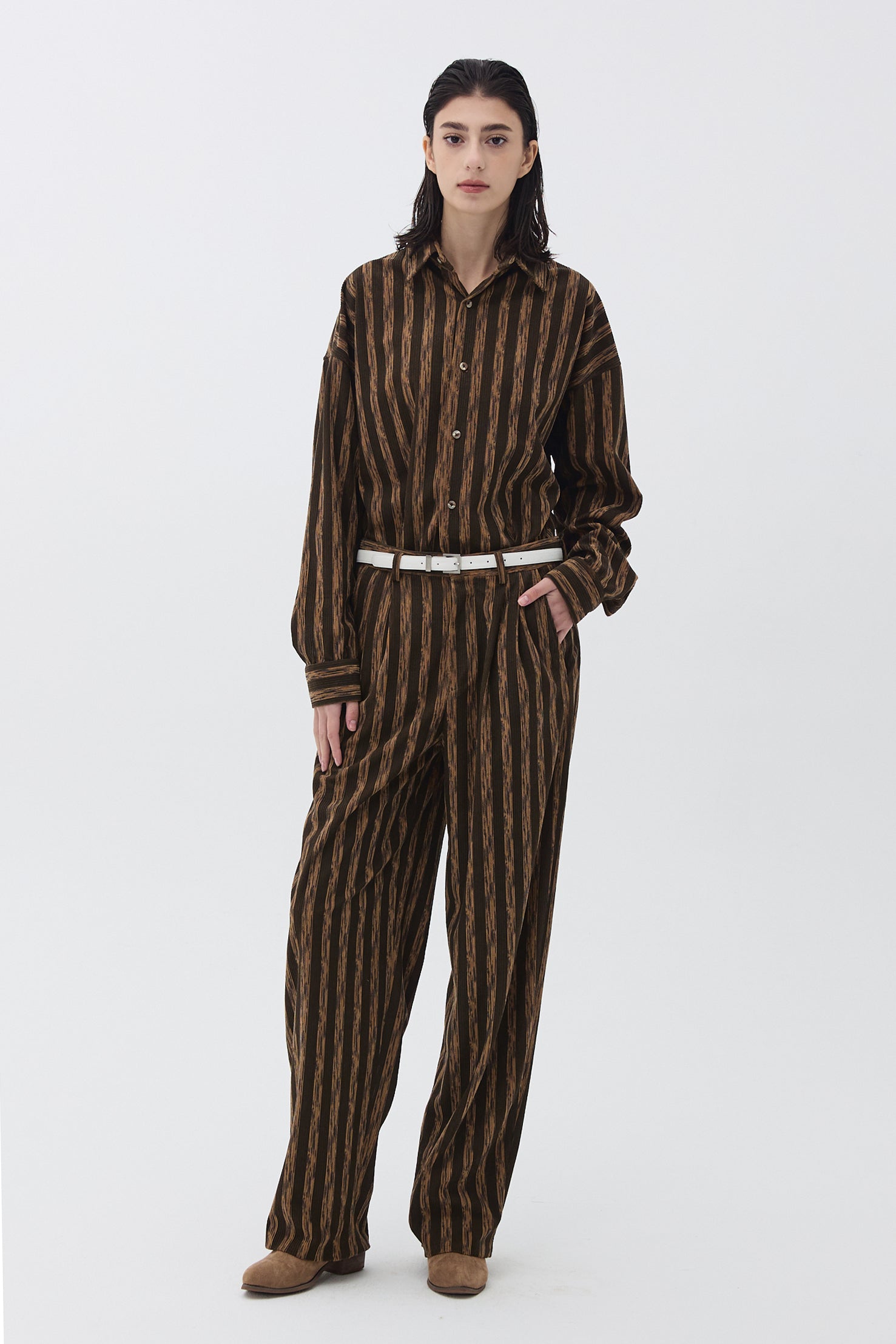 SHADOW STRIPE SHIRT_BROWN
