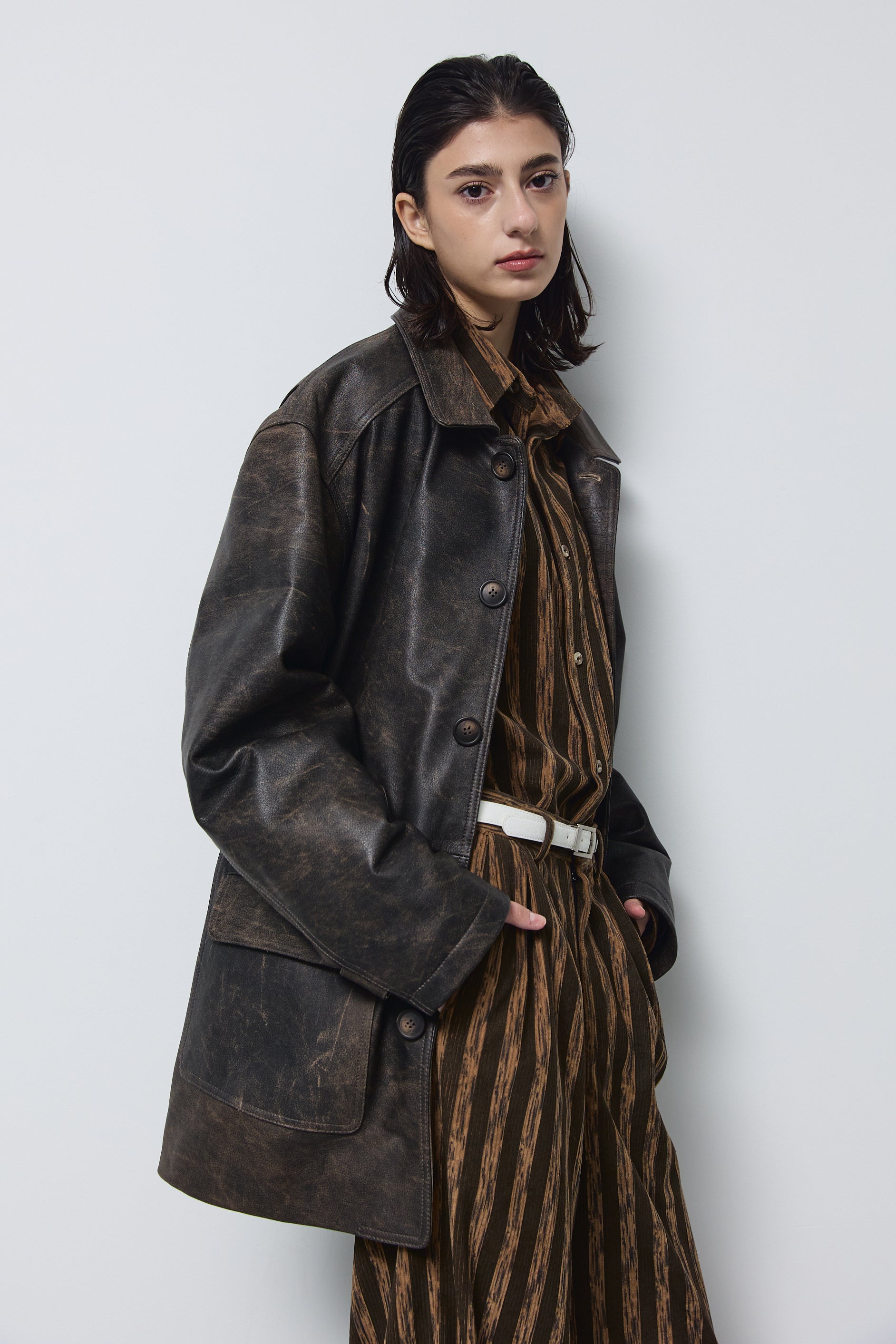 REAL WASHED LEATHER SAFARI JACKET_BROWN