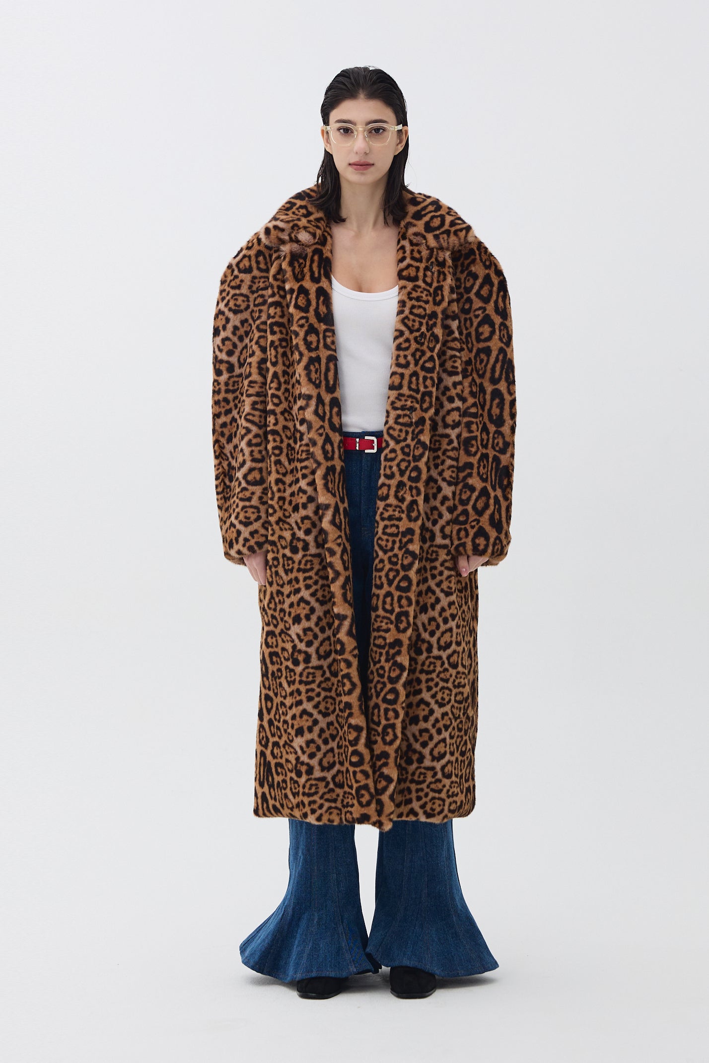 VEGAN FUR LONG RAGLAN COAT_LEOPARD