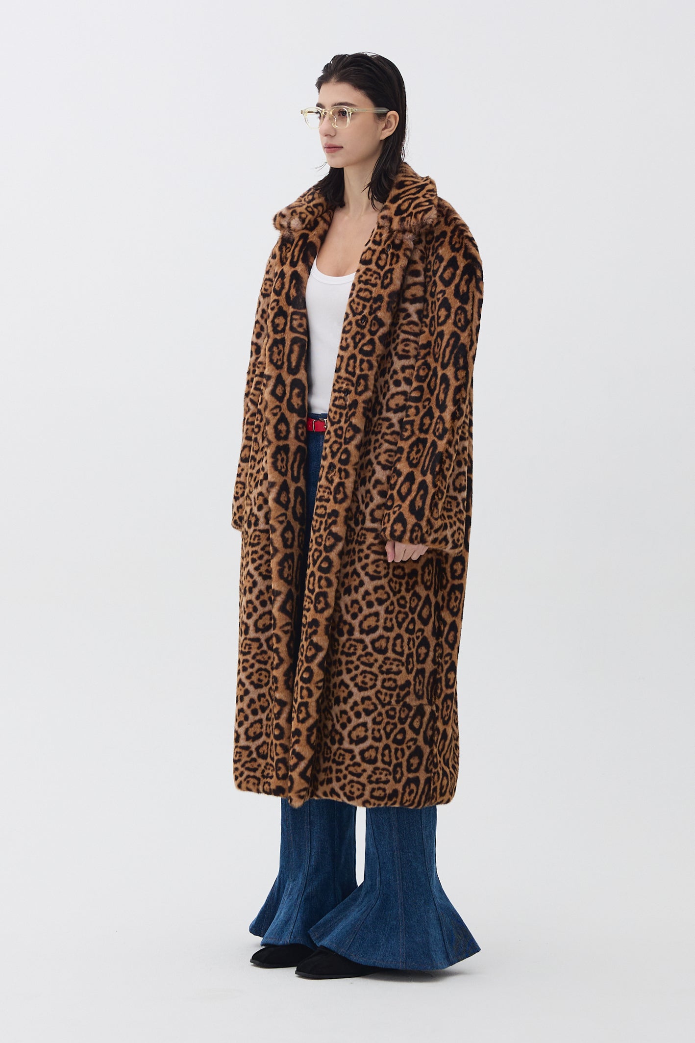 VEGAN FUR LONG RAGLAN COAT_LEOPARD