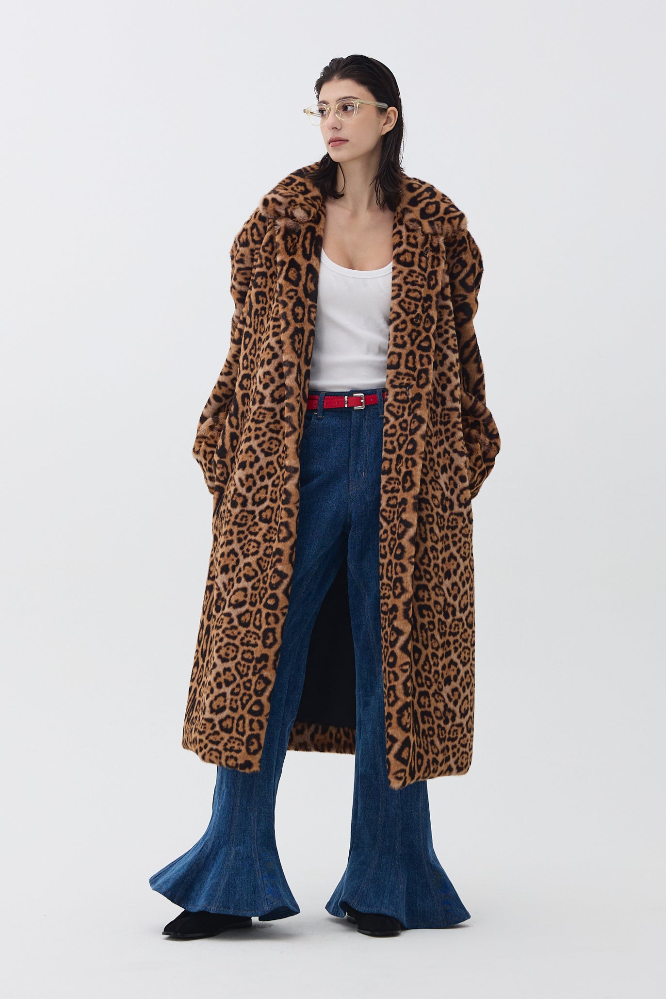 VEGAN FUR LONG RAGLAN COAT_LEOPARD