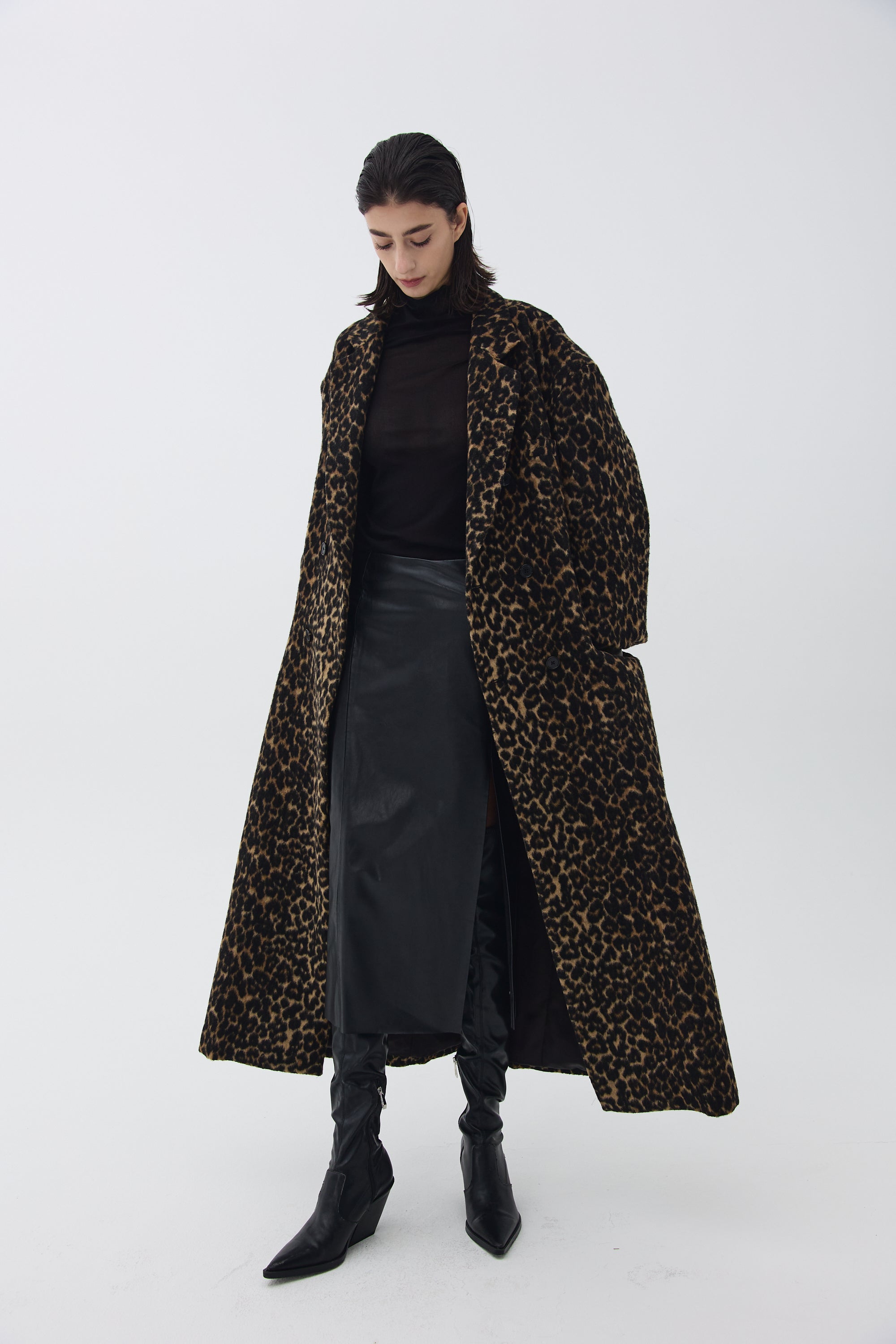 NOTCHED DOUBLE OVERSIZE LONG COAT_LEOPARD
