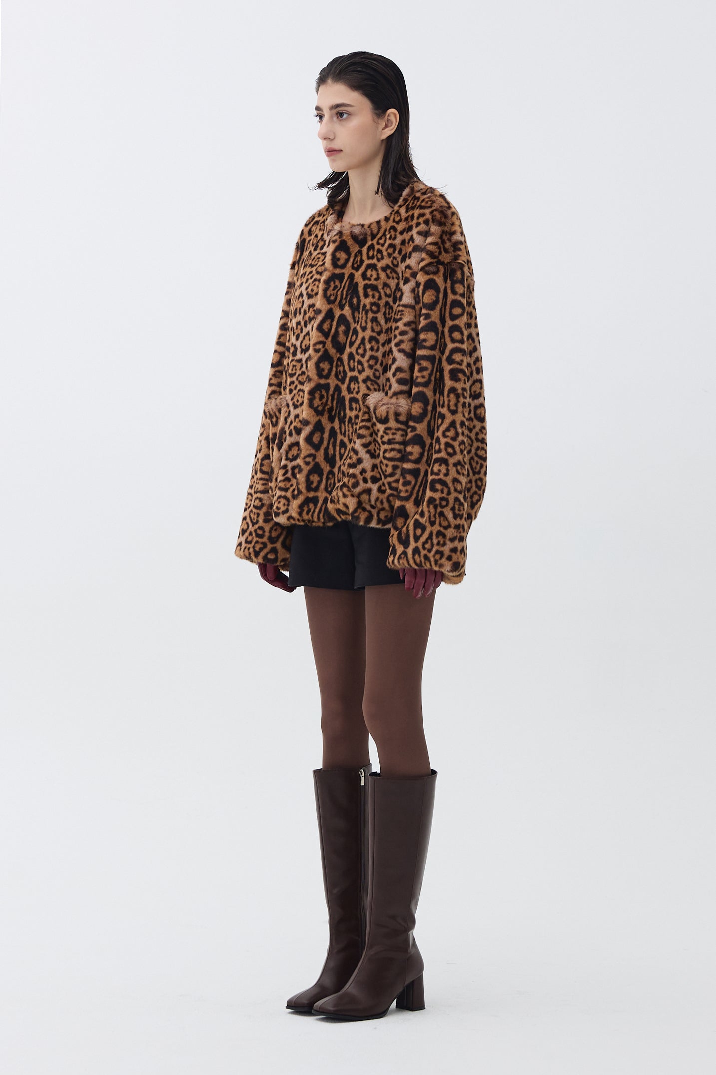 VEGAN FUR ROUND-NECK JACKET_LEOPARD