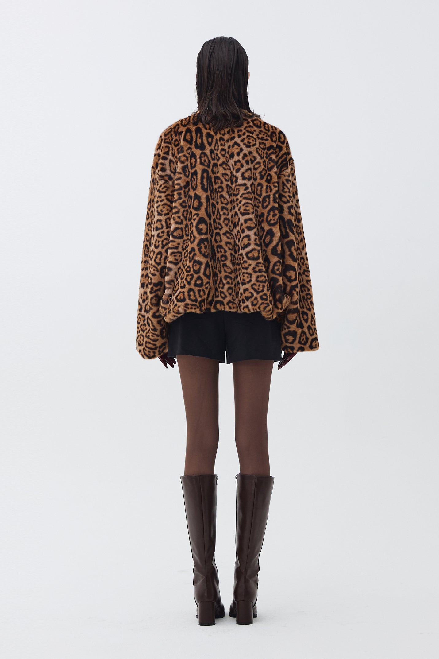 VEGAN FUR ROUND-NECK JACKET_LEOPARD