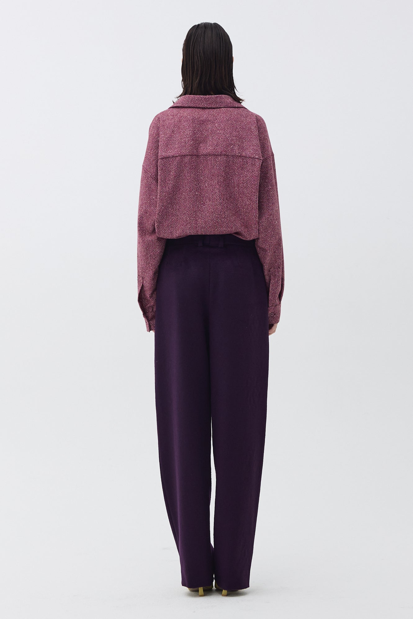 DEEP WINE HERRINGBONE WOOL SHIRT_PURPLE