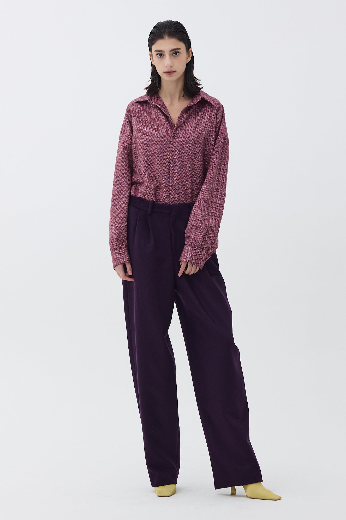 DEEP WINE HERRINGBONE WOOL SHIRT_PURPLE