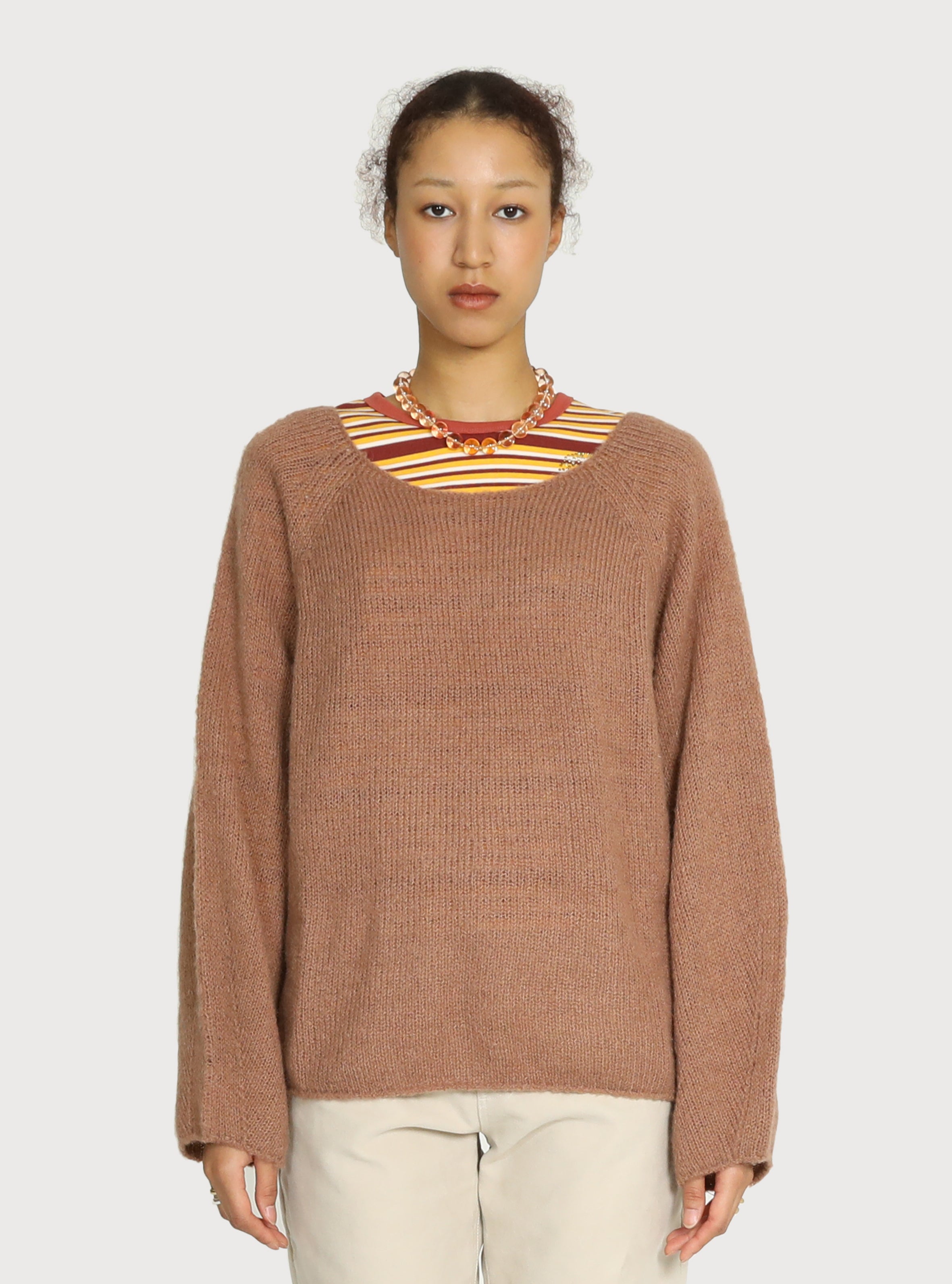 WIDE BOAT-NECK WHOLE GARMENT KNIT_BRICK