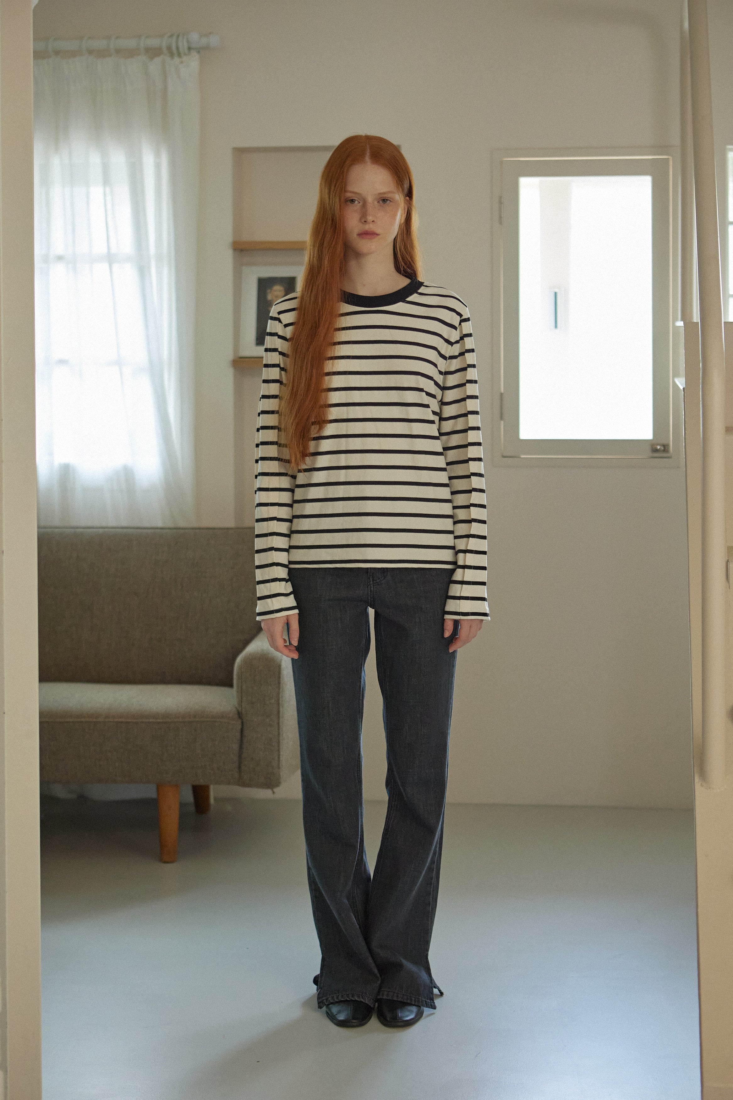 TUCKED STRIPE T-SHIRT_NOIR