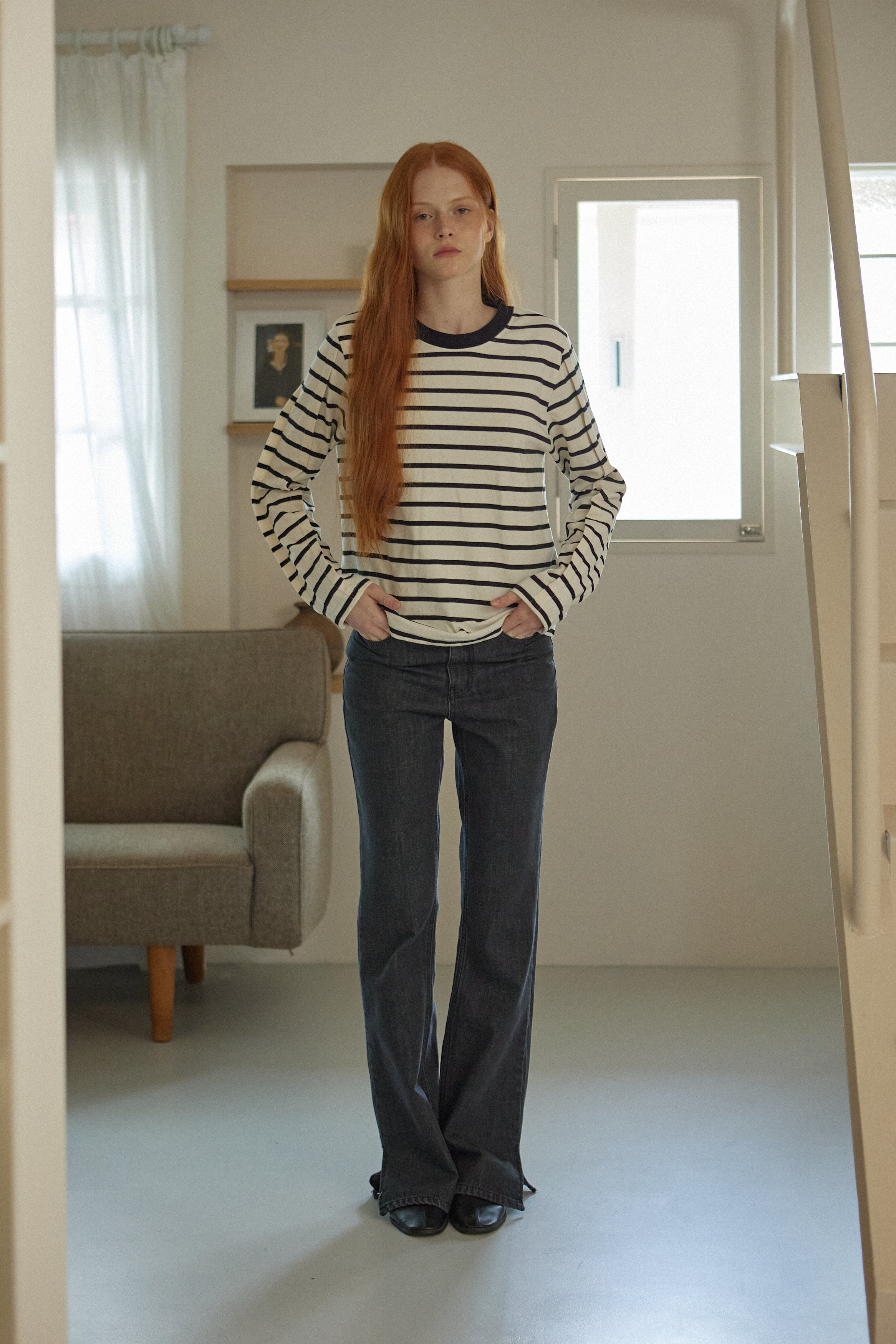 TUCKED STRIPE T-SHIRT_NOIR