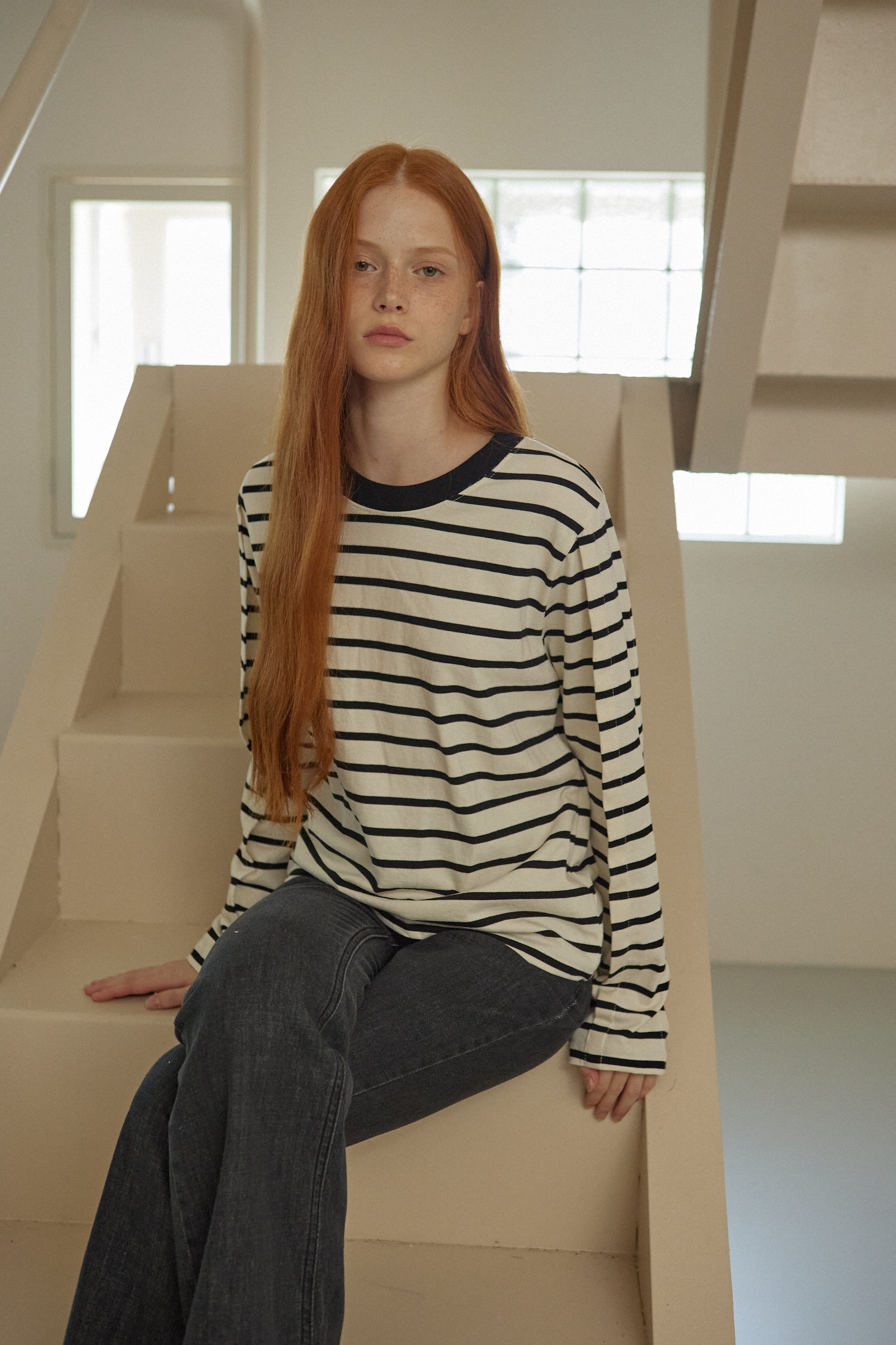 TUCKED STRIPE T-SHIRT_NOIR