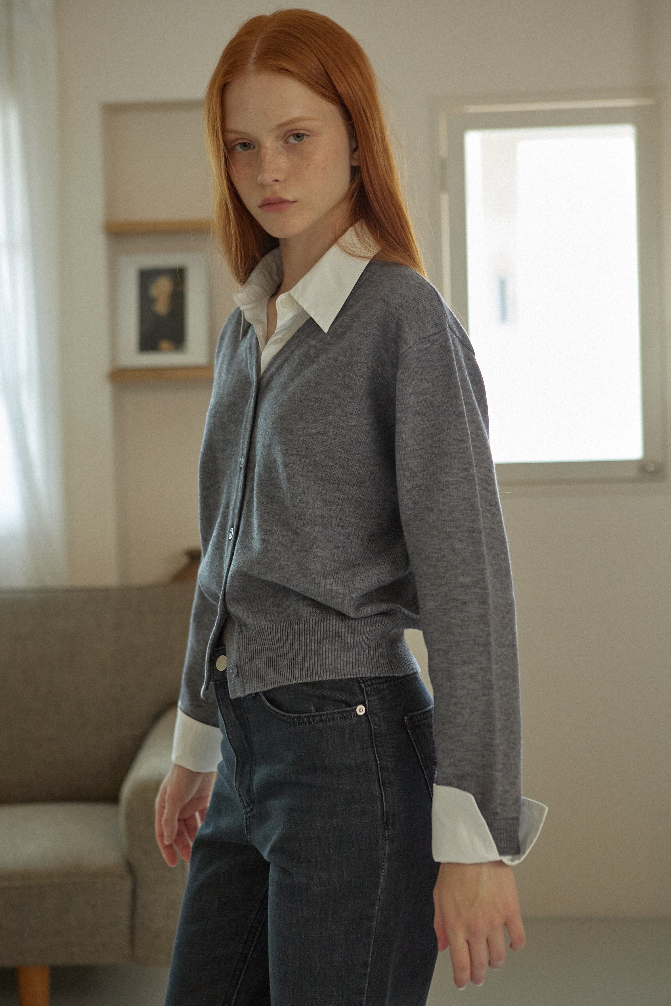 SHIRT COLLAR CARDIGAN_GRAY