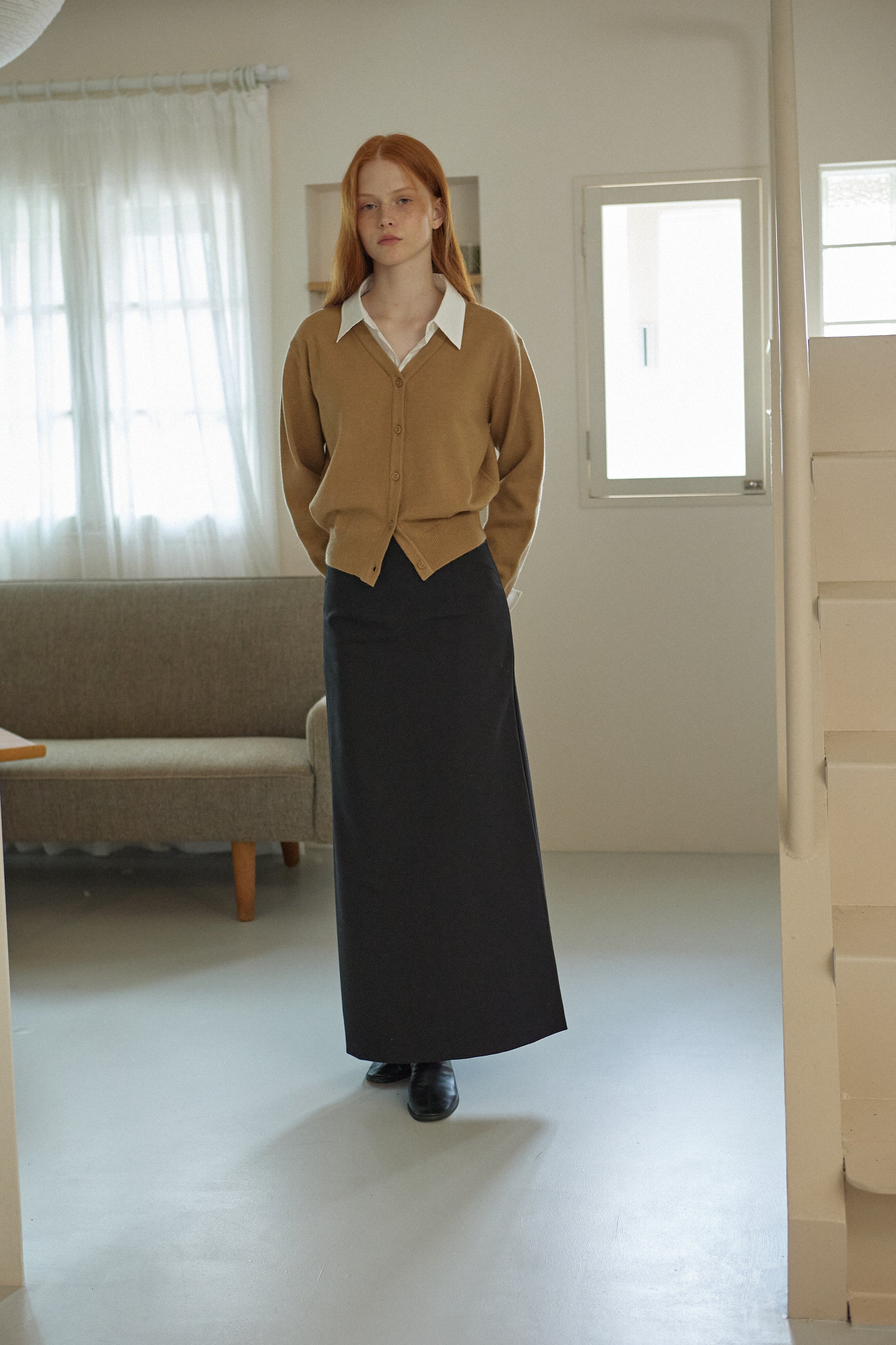 WOOL LINE SKIRT_NOIR