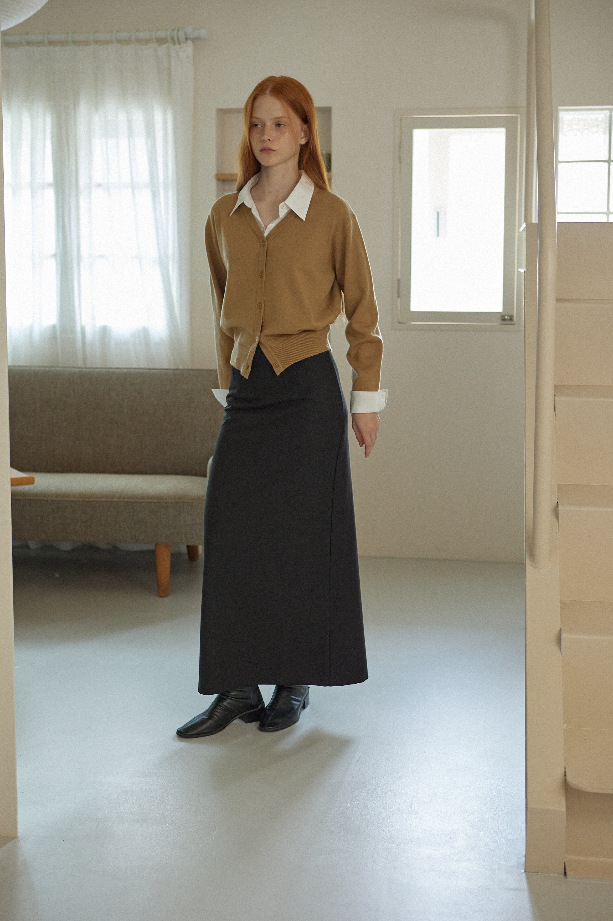 WOOL LINE SKIRT_NOIR